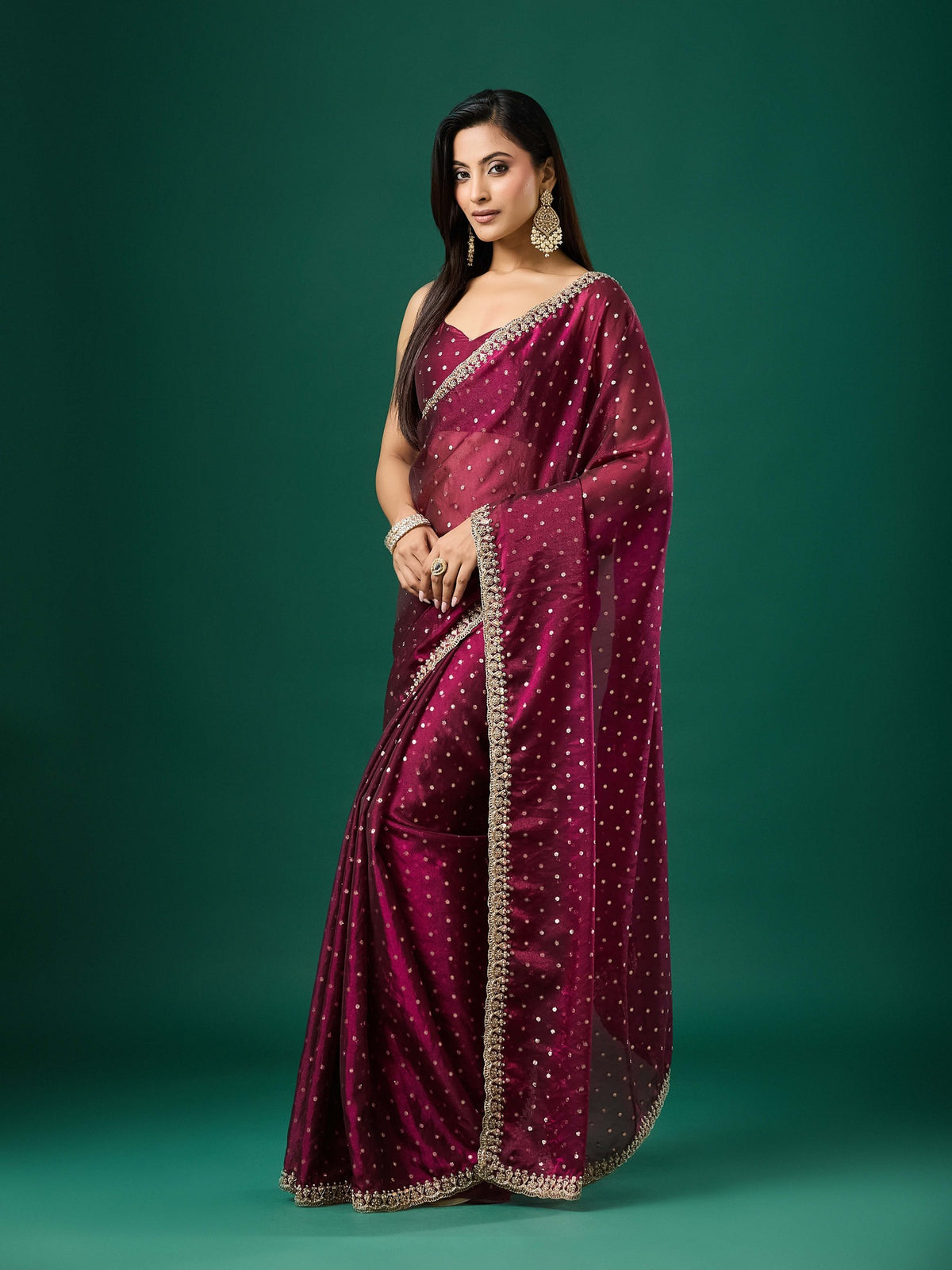 Wine Georgette saree – detail view 6