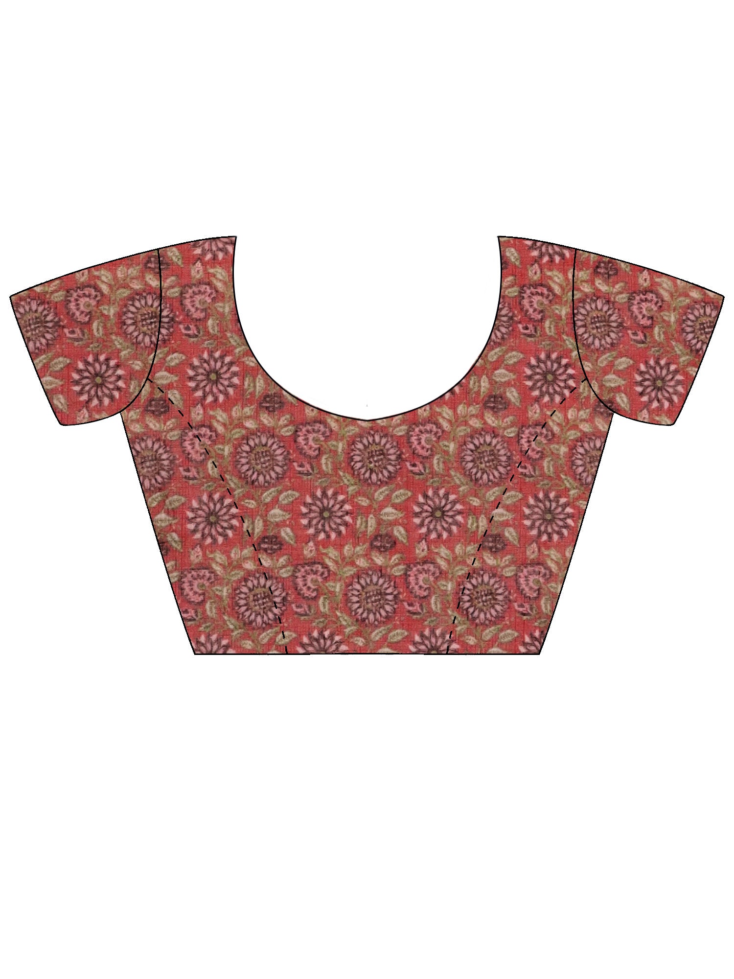 Unstitched red cotton blend blouse piece with floral design