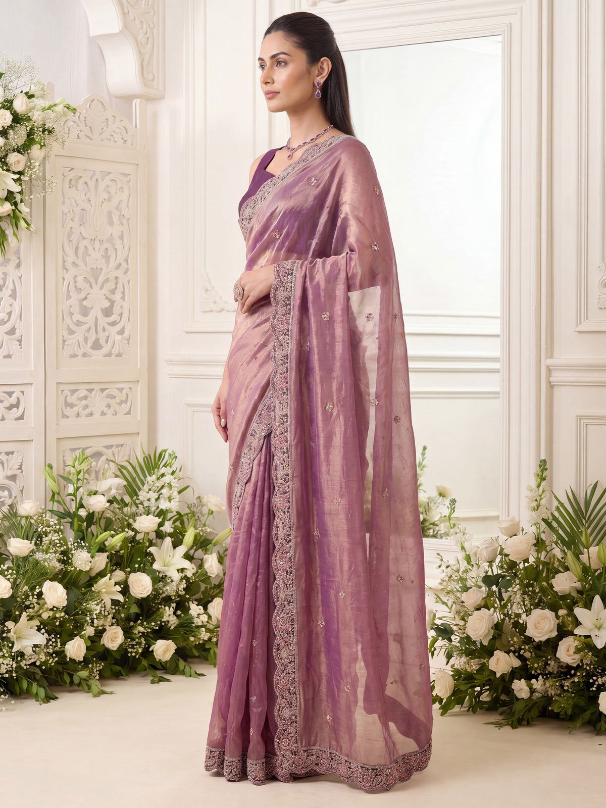 Purple Satin saree – detail view 2