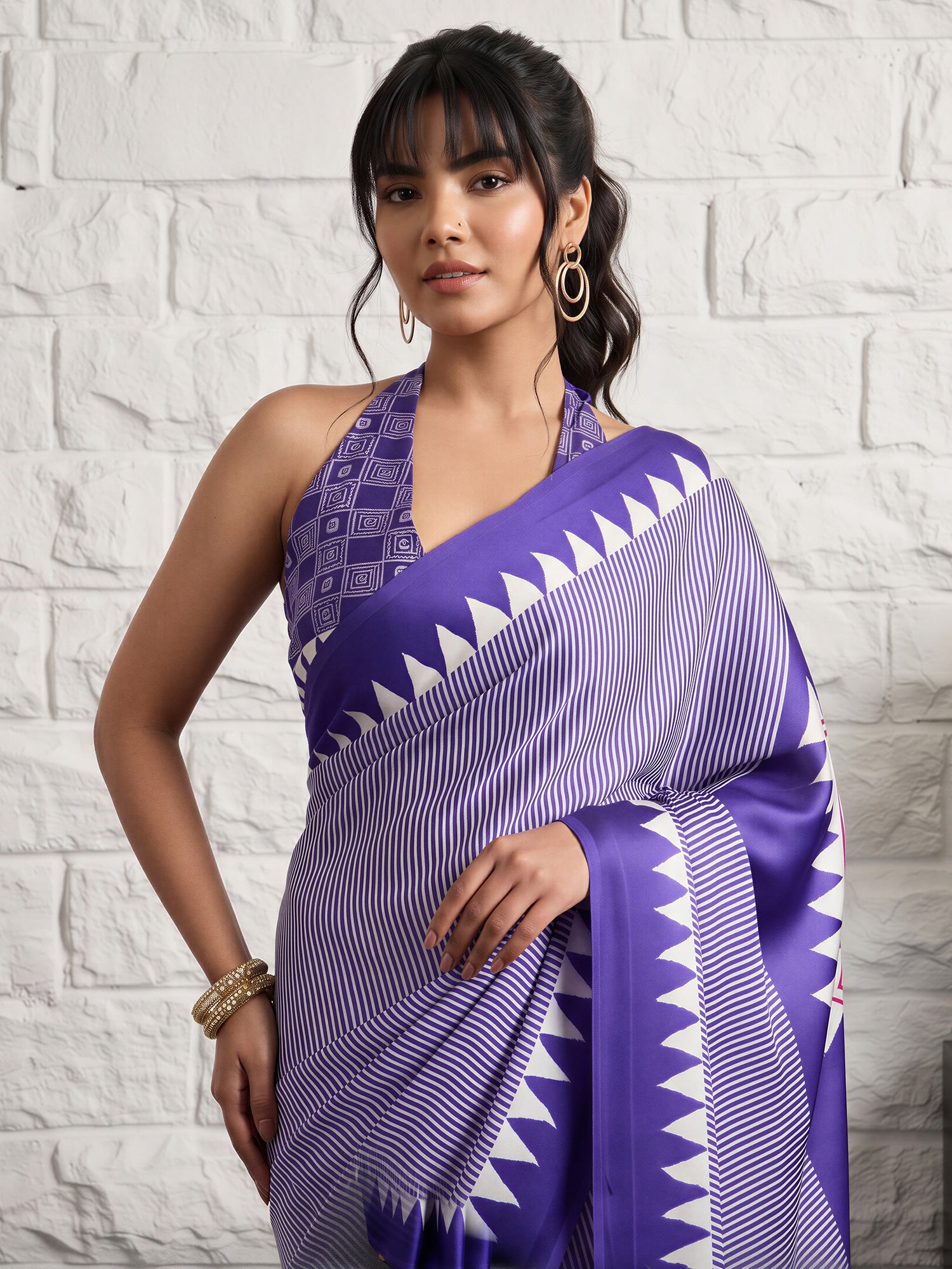 Violet Satin Silk saree – detail view 4