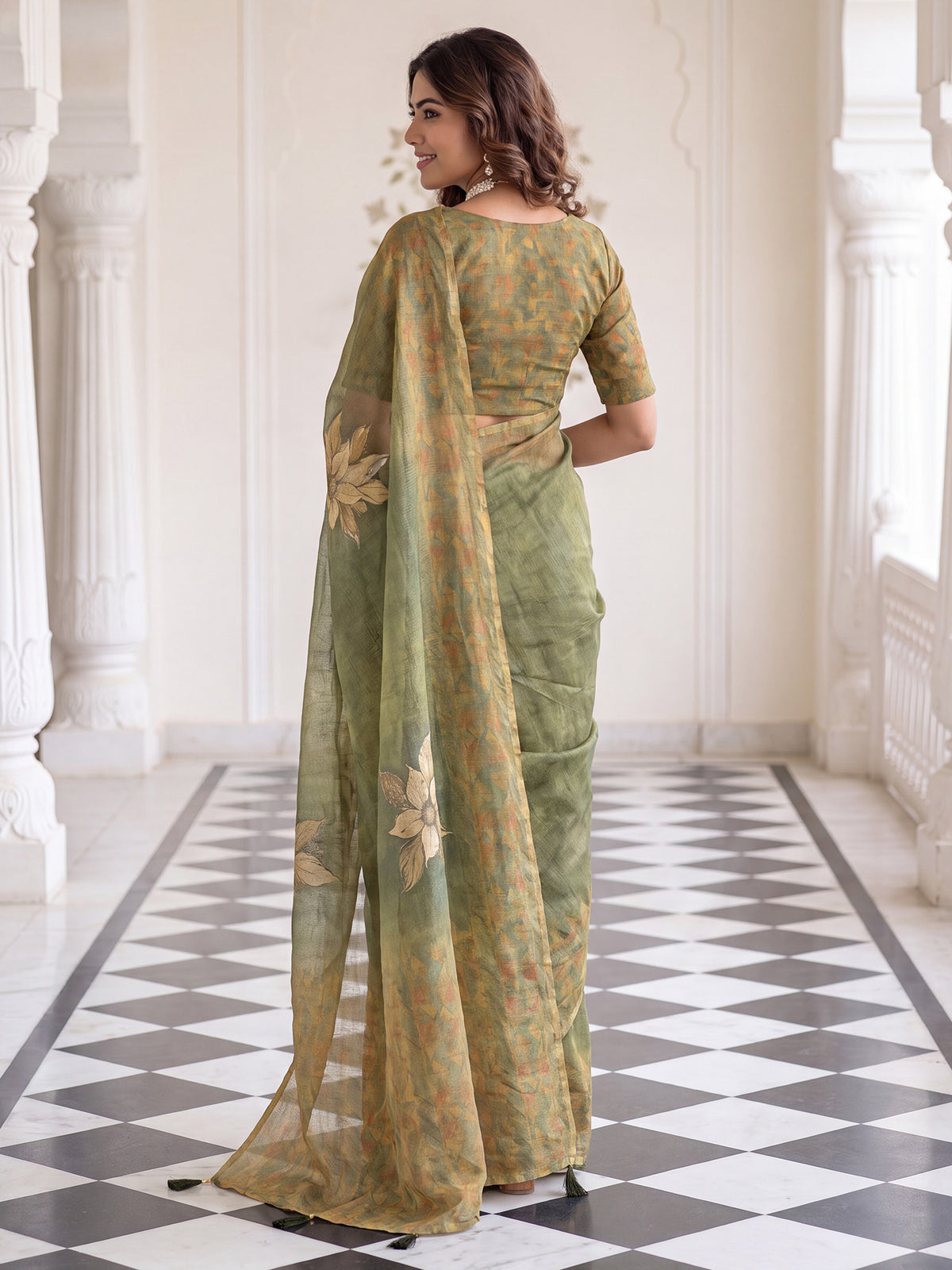 Olive Cotton Silk saree – detail view 1
