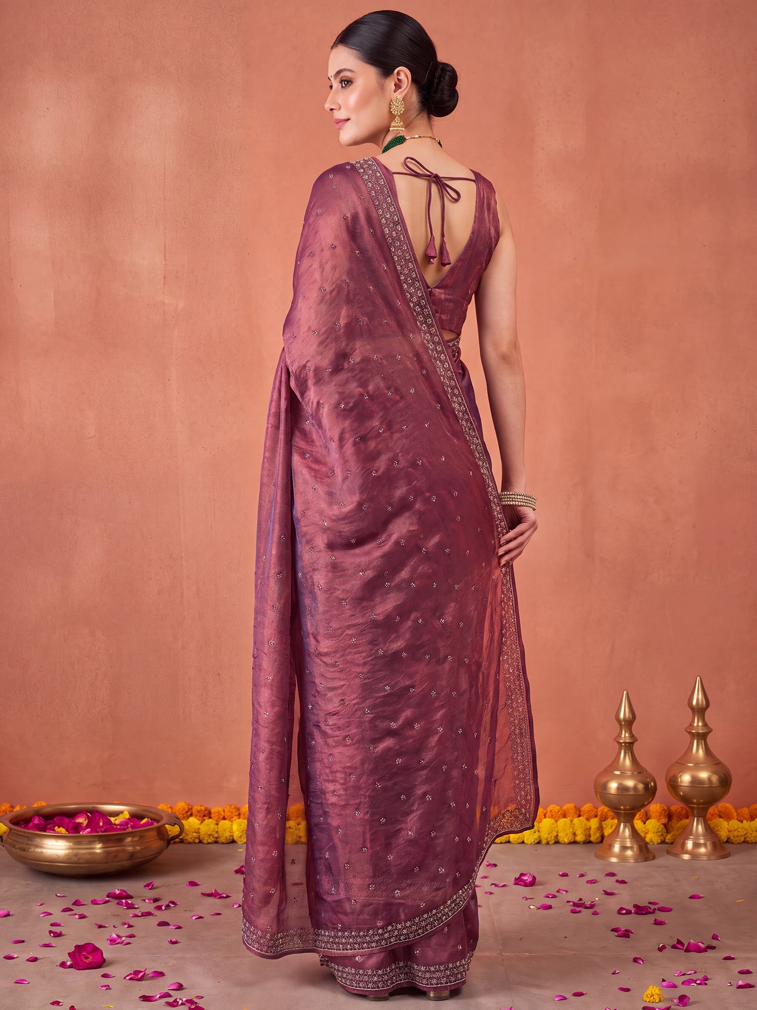 Mauve Satin Silk saree – detail view 1
