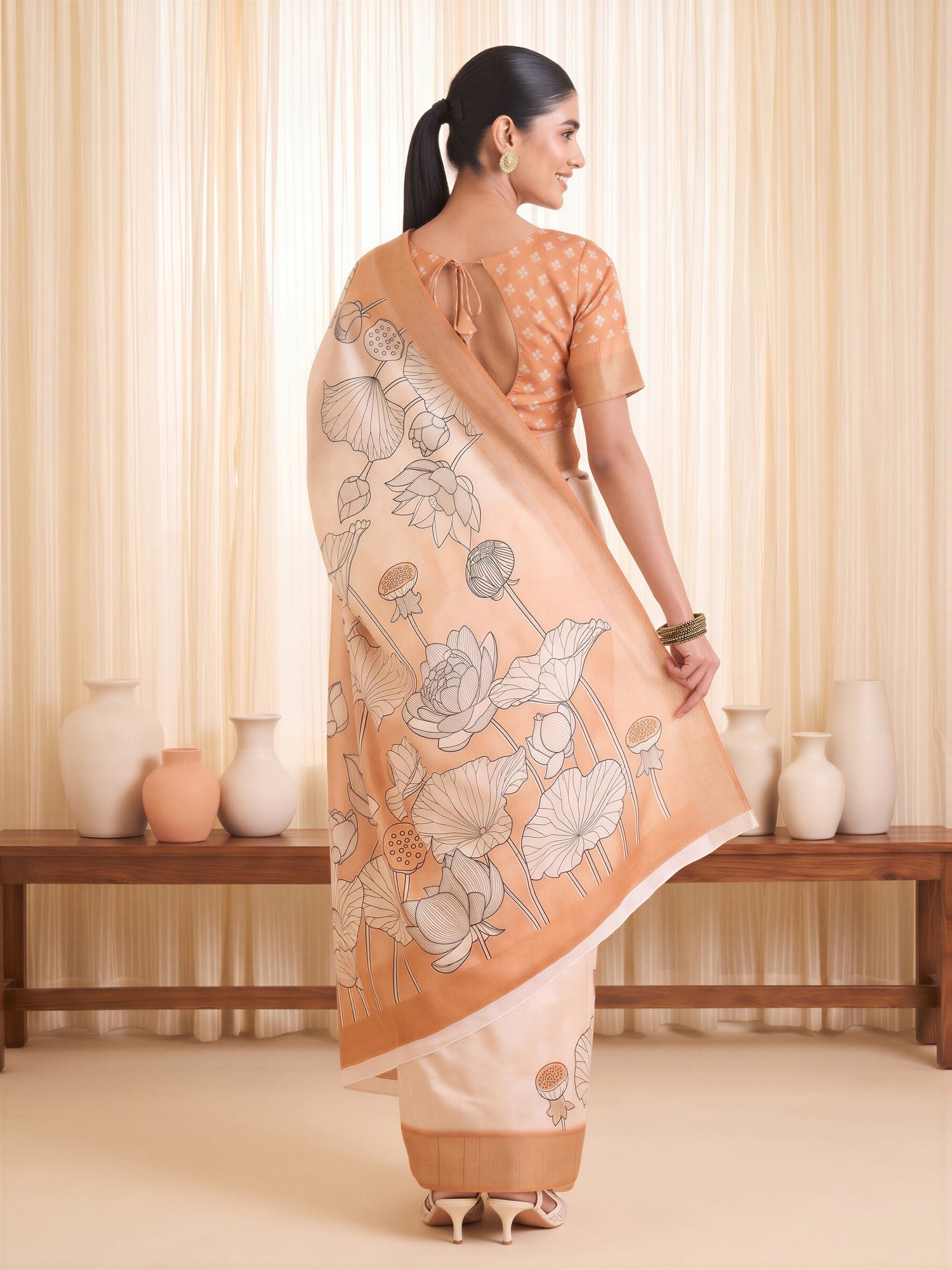 White Satin Silk saree – detail view 1