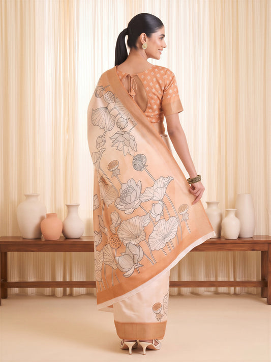 White Satin Silk saree – detail view 1