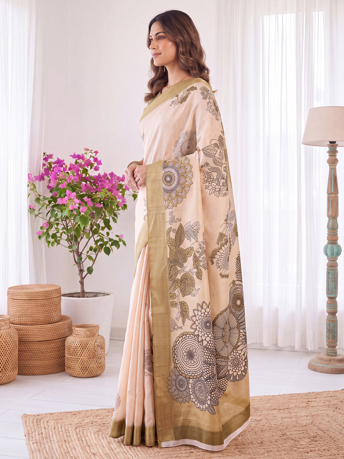 White Satin Silk saree – detail view 2