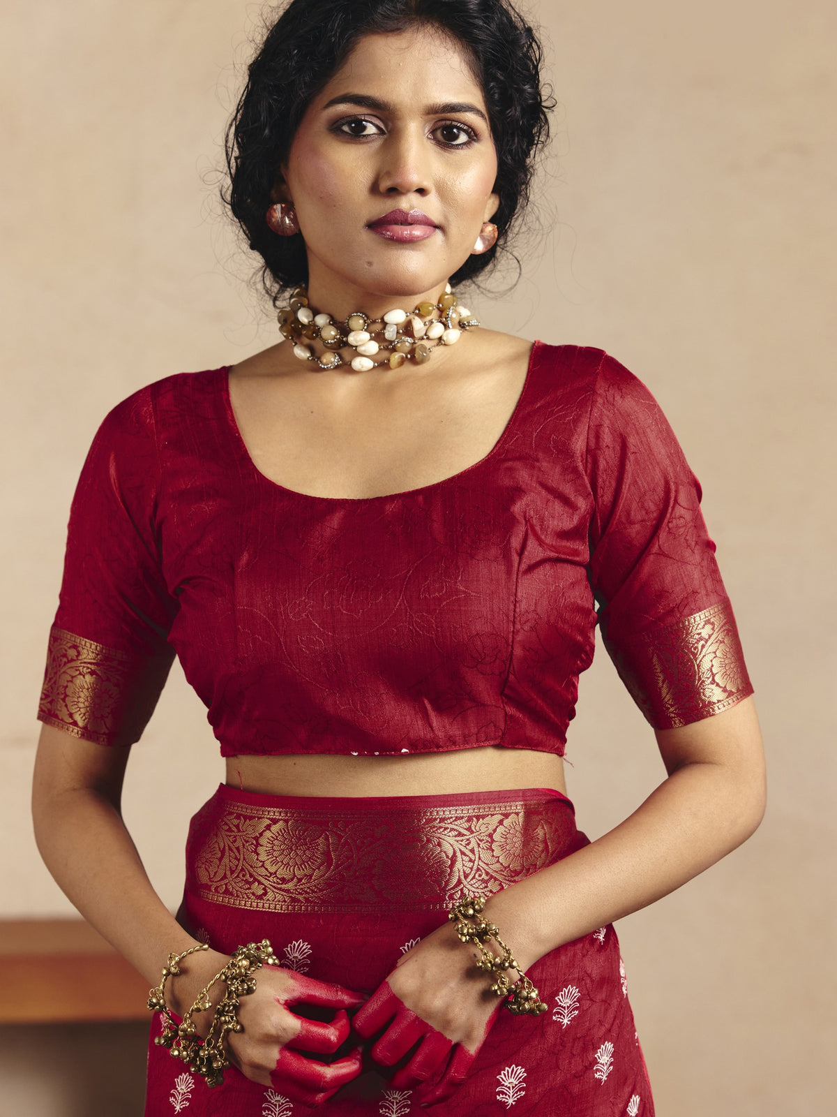 Red Tussar Silk saree – detail view 4