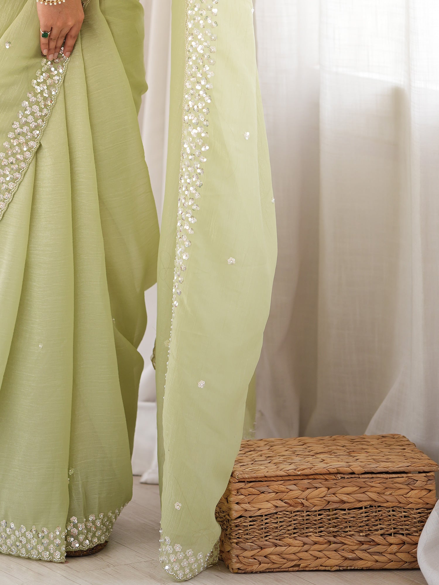 Mint Green Georgette saree – detail view 5