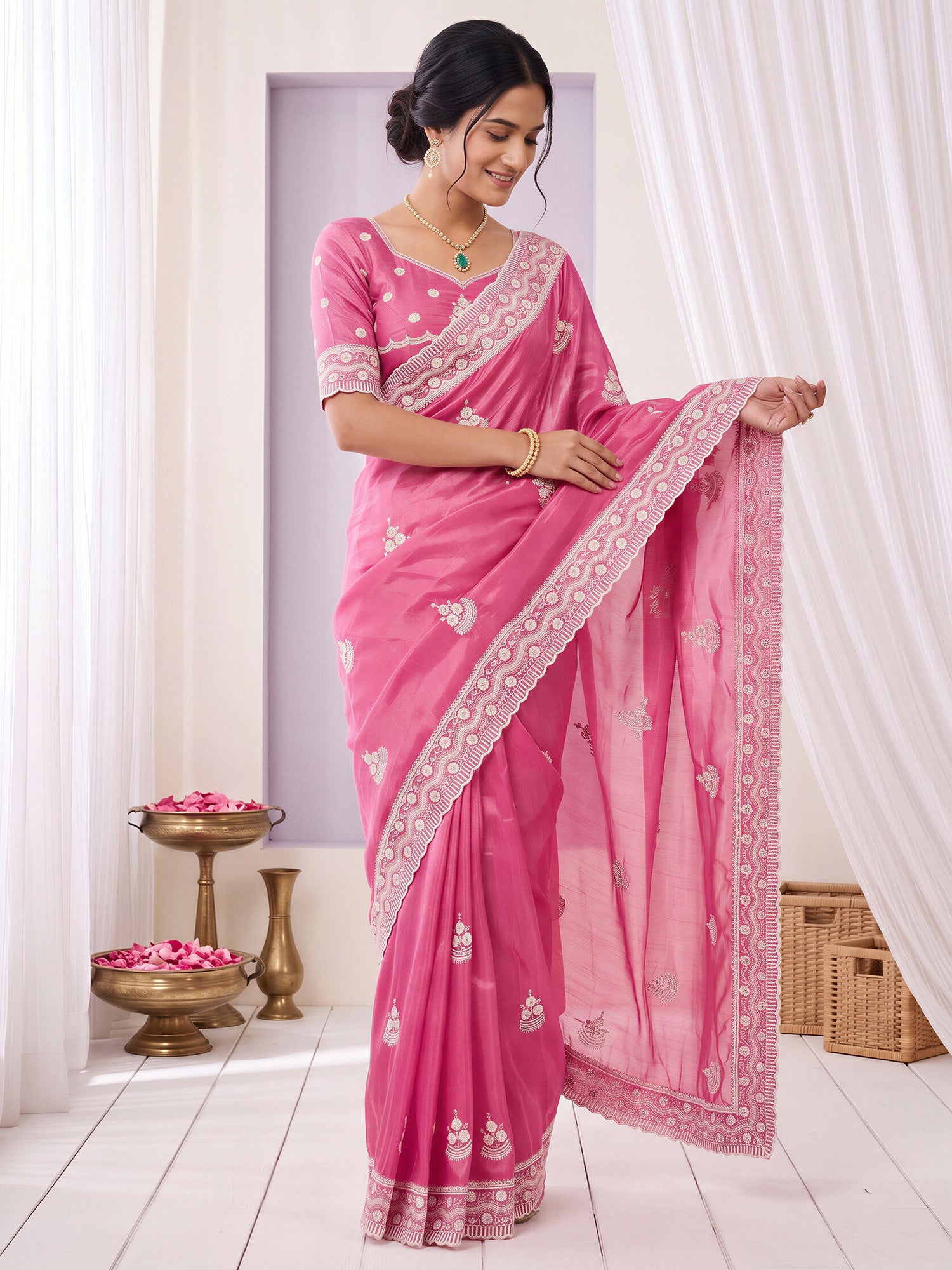 Pink Paper Silk saree – detail view 3