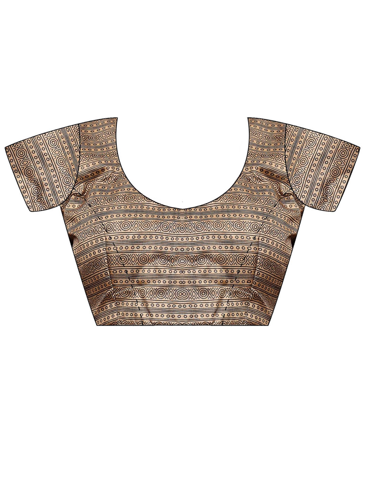 Unstitched beige silk blend blouse piece with geometric design