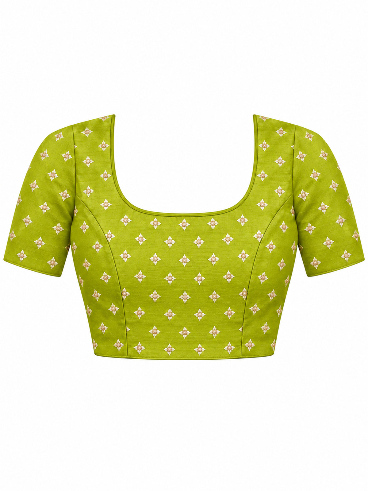 Unstitched olive silk blend blouse piece with foil design