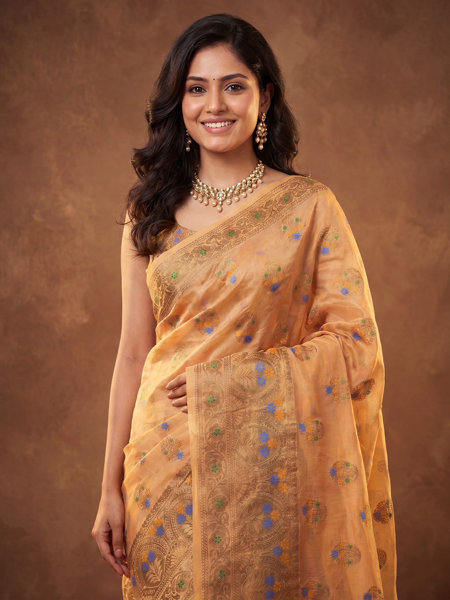 Orange Silk Blend saree – detail view 4