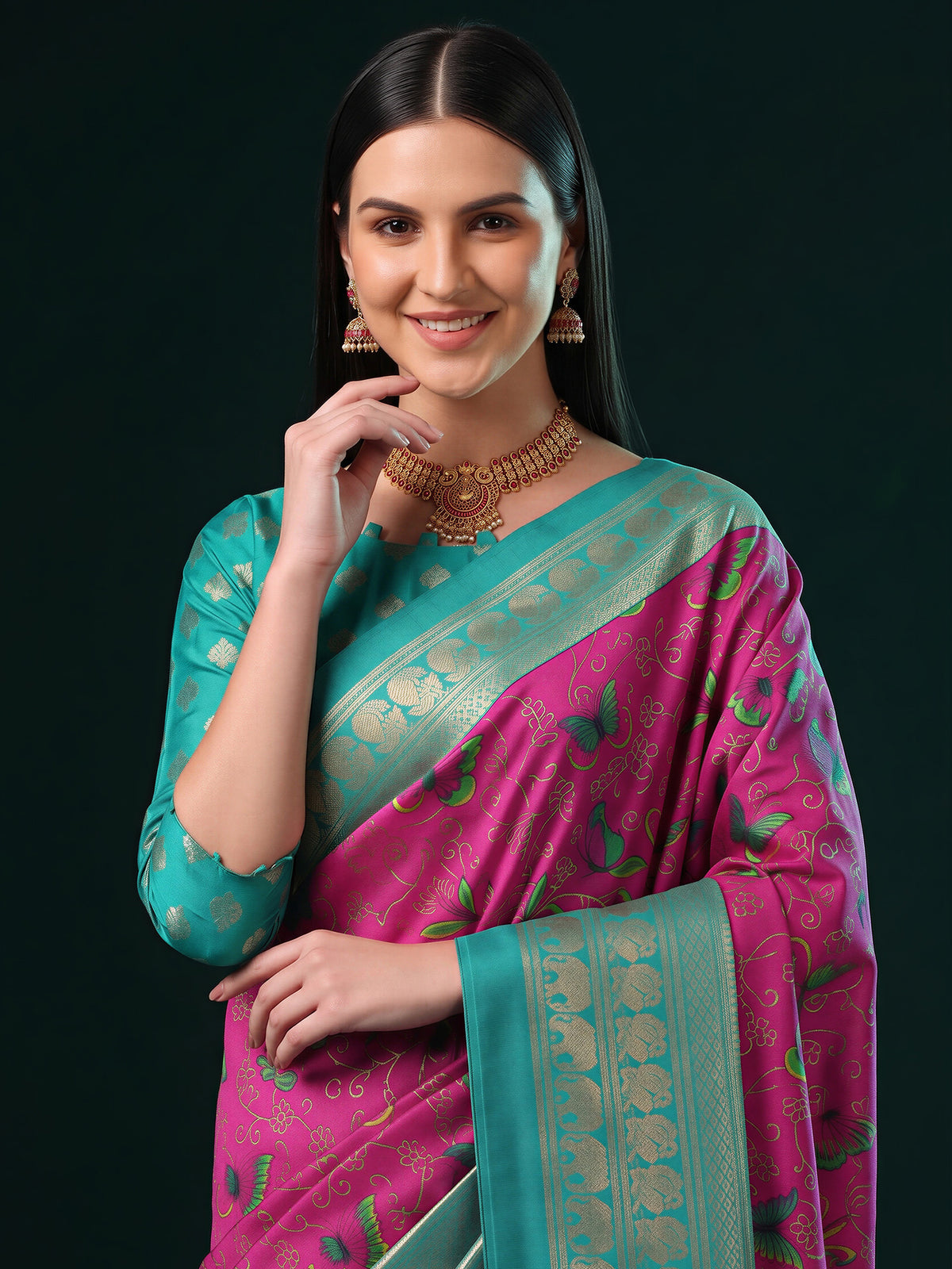 Magenta Cotton Blend saree – detail view 4