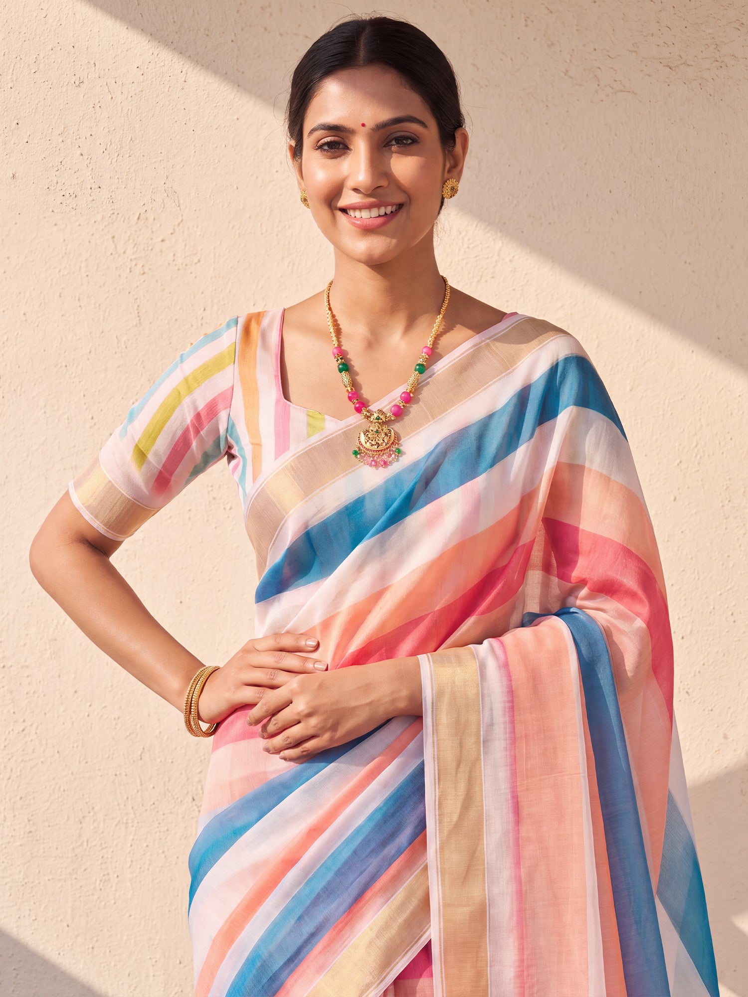 Multicolored Linen saree – detail view 4