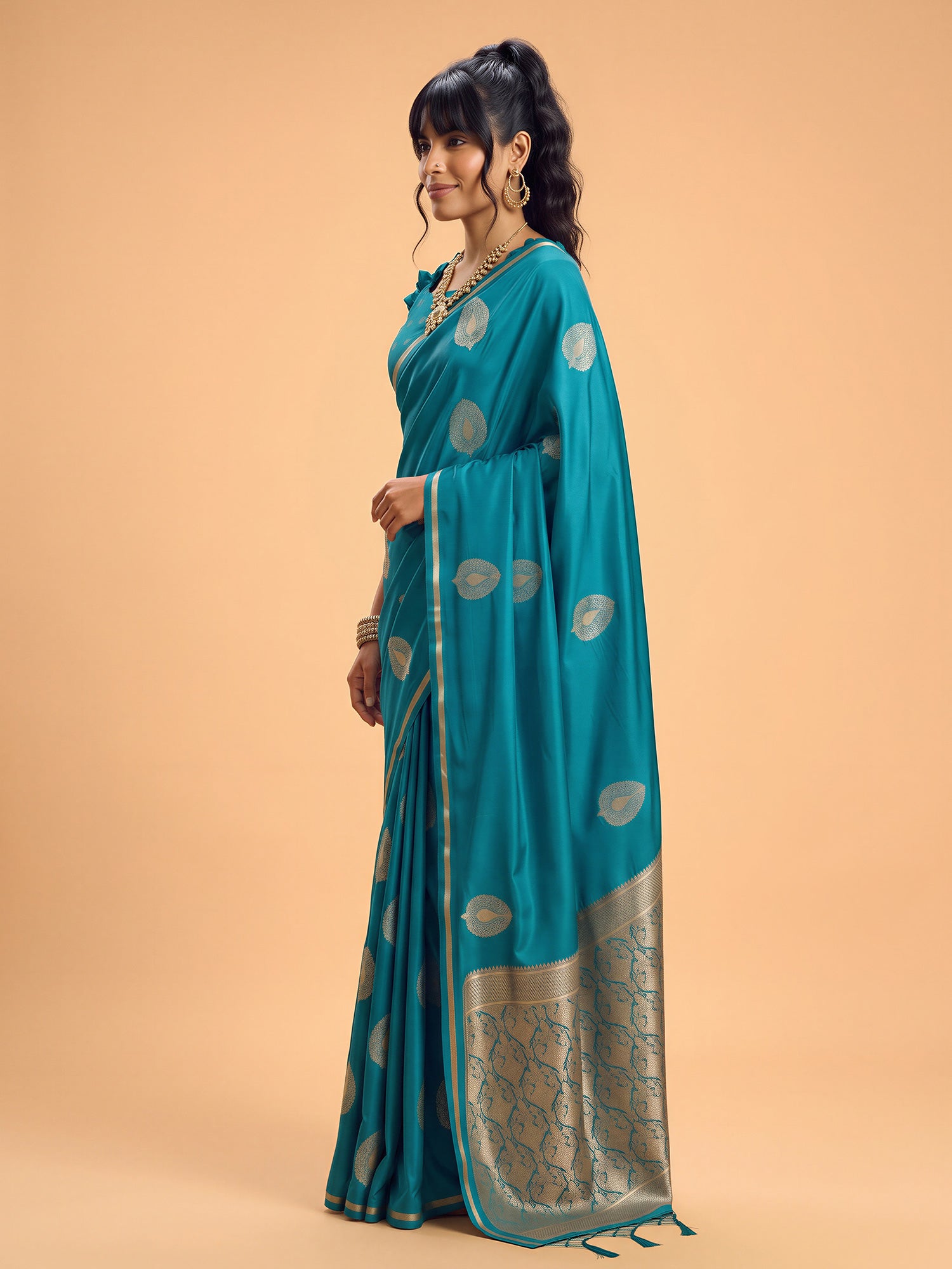 Light Blue Satin Silk saree – detail view 2