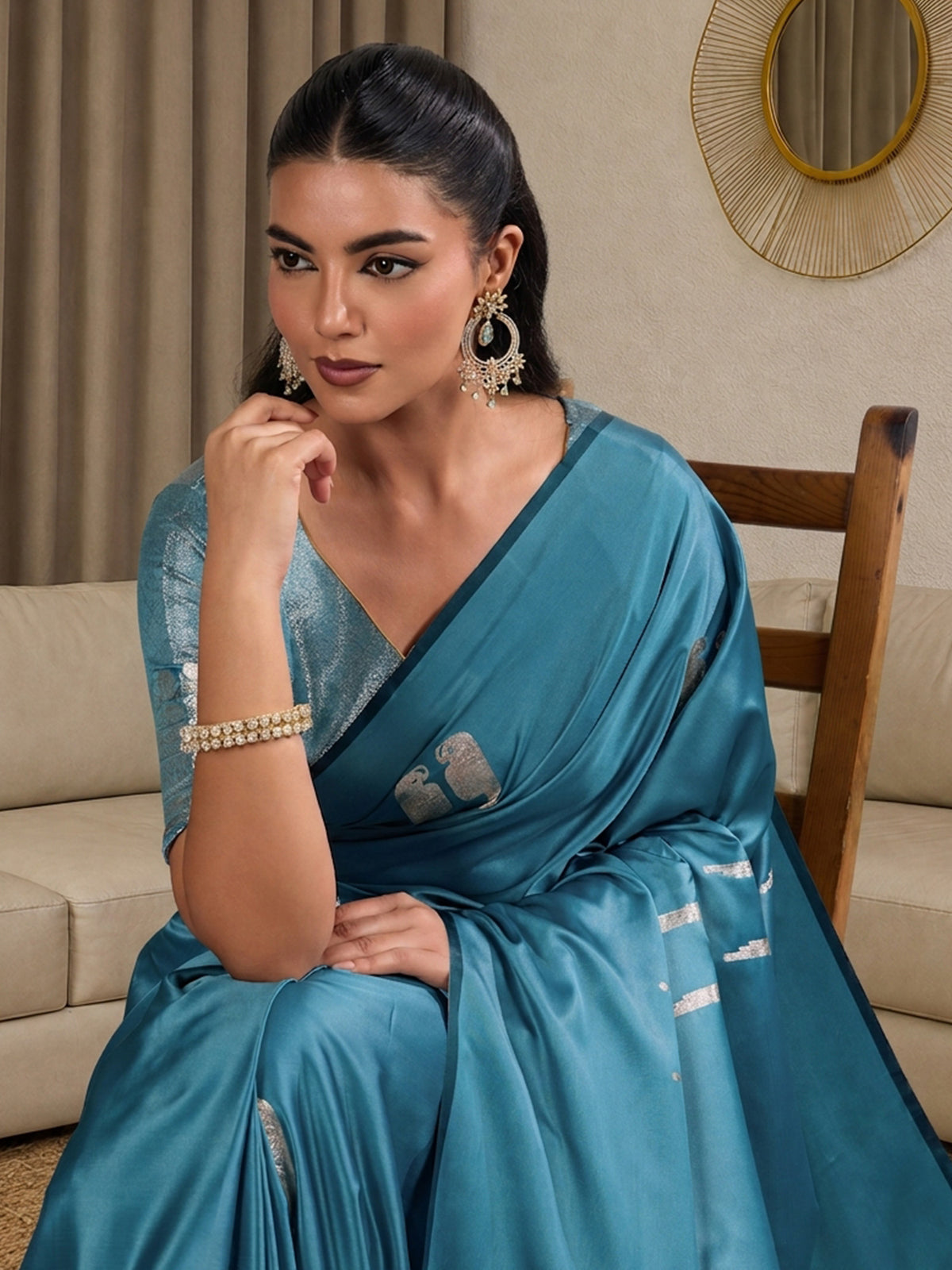Light Blue Satin saree – detail view 3