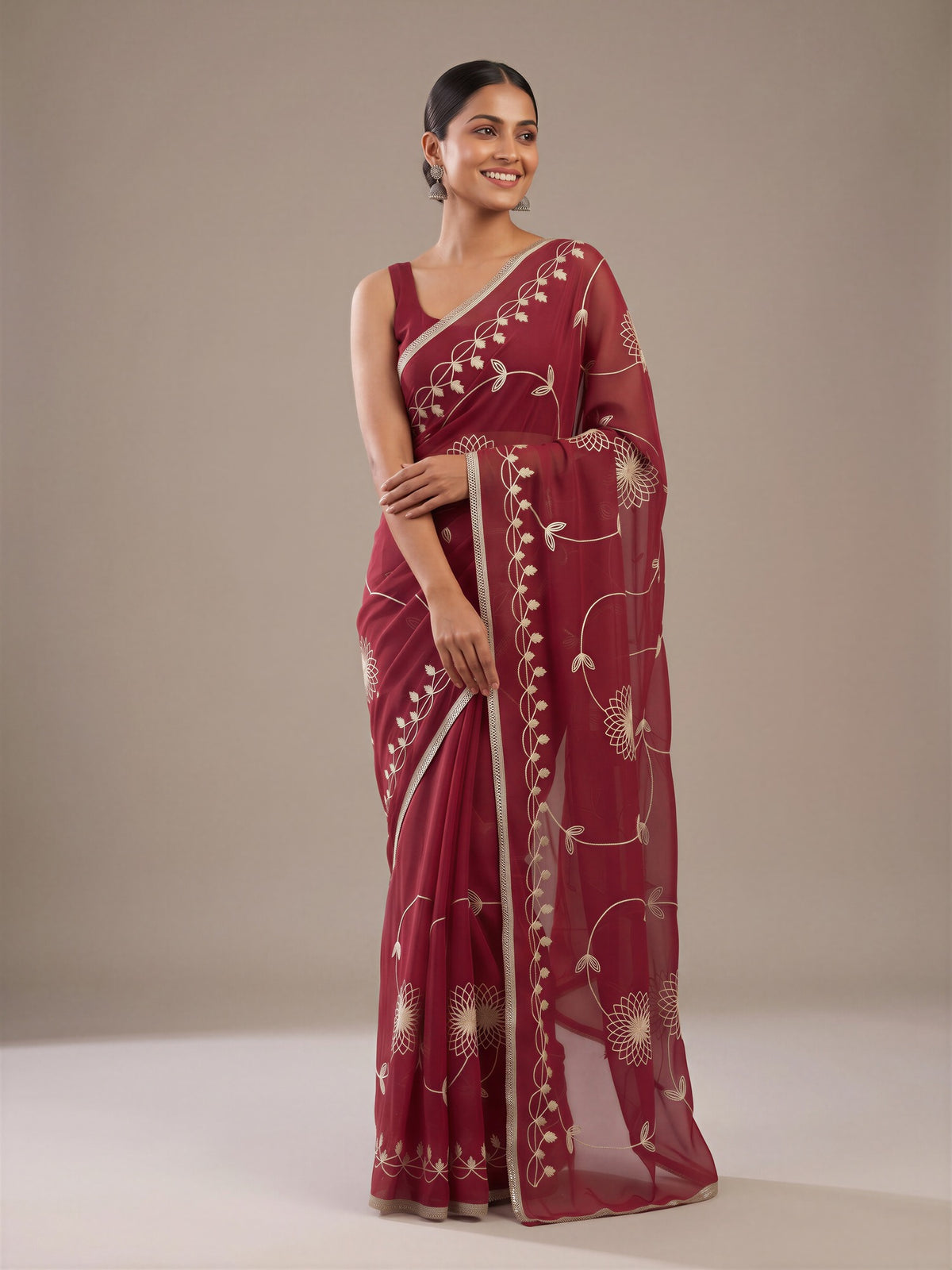 Pink Georgette saree – detail view 2