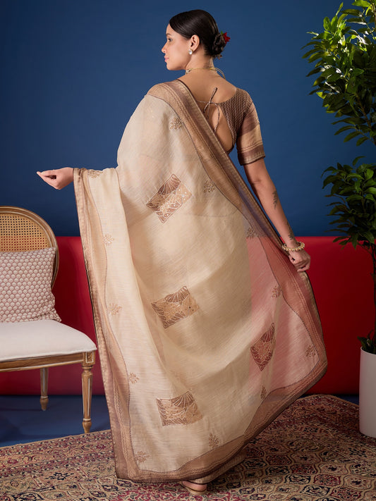 Beige Cotton Blend saree – detail view 1
