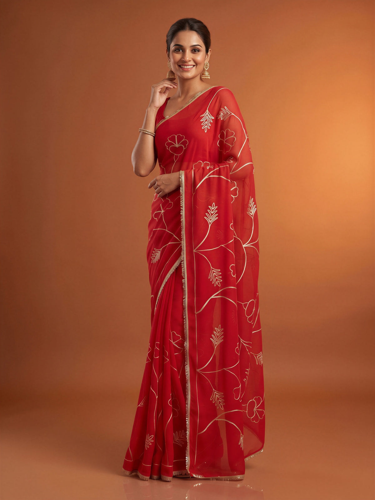 Red Georgette saree – detail view 2