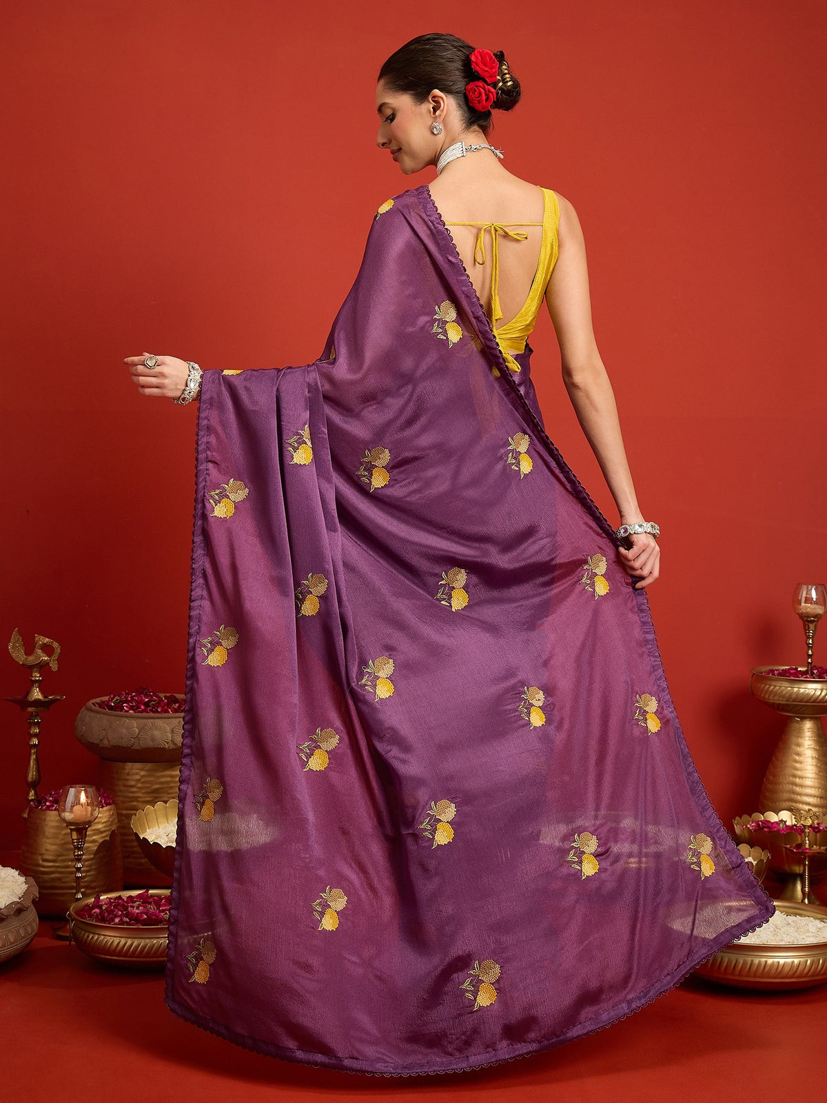 Purple poly georgette saree view 6
