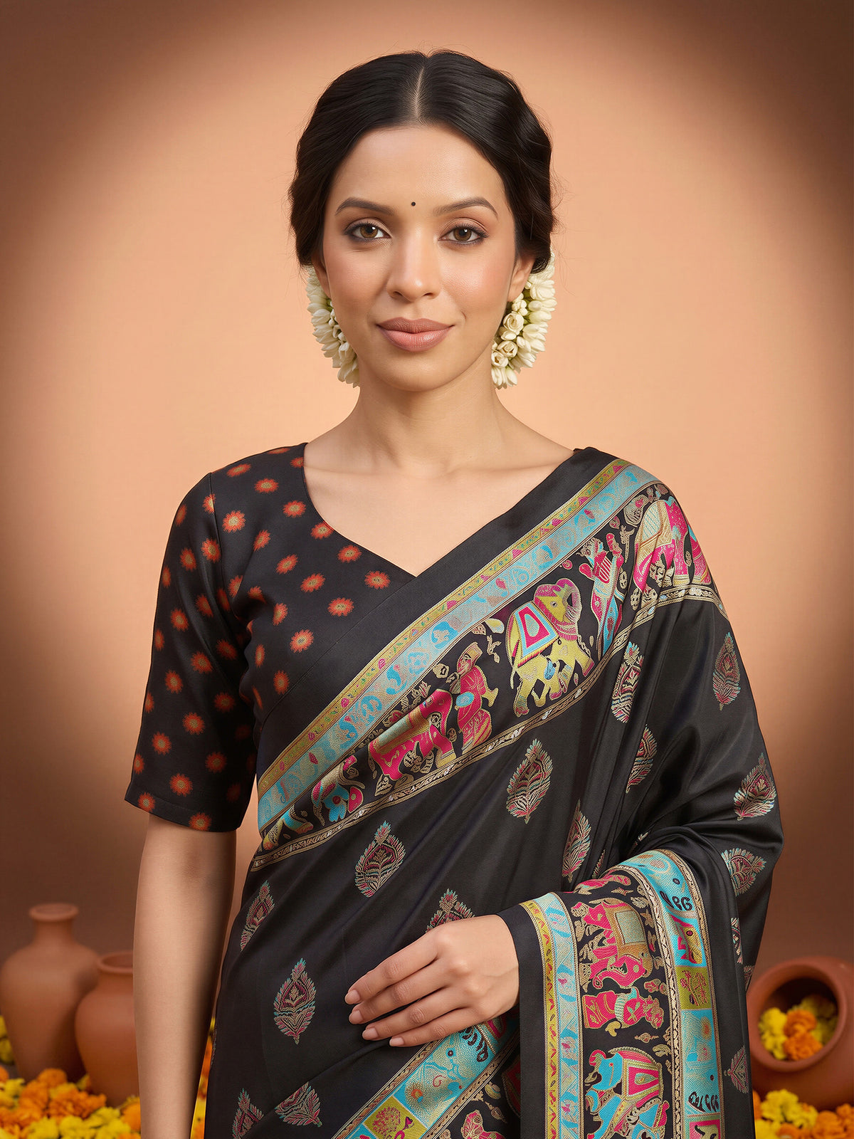 Black Silk Blend saree – detail view 4