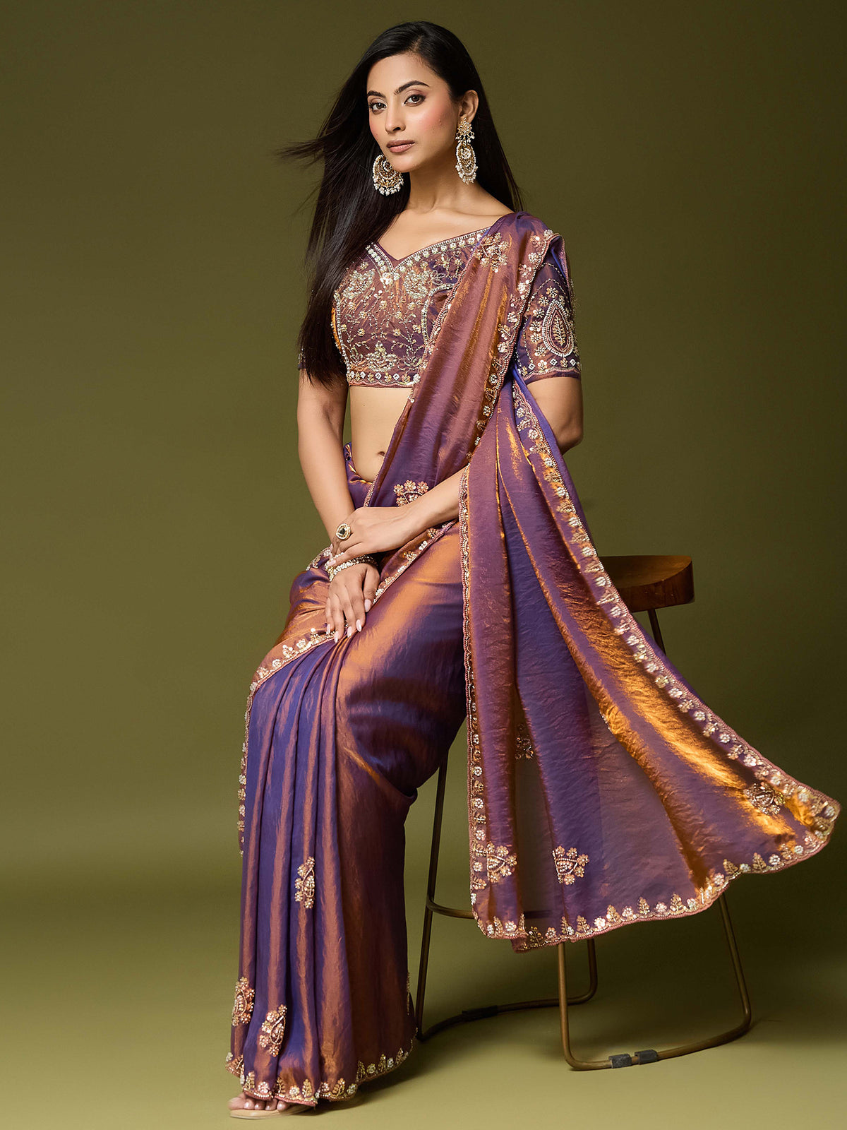Bronze Satin Silk saree – detail view 3