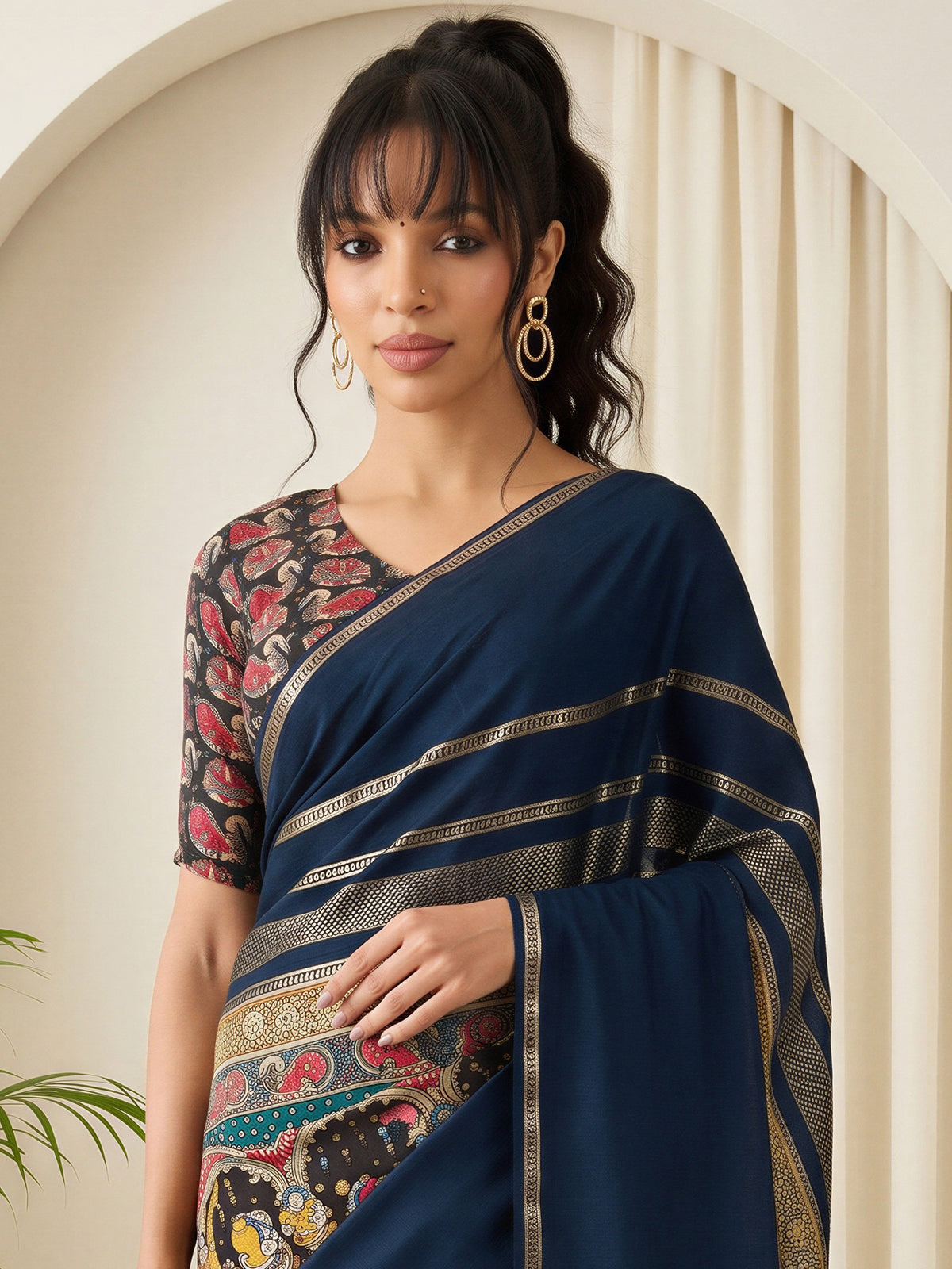 Navy Blue Viscose Silk saree – detail view 3