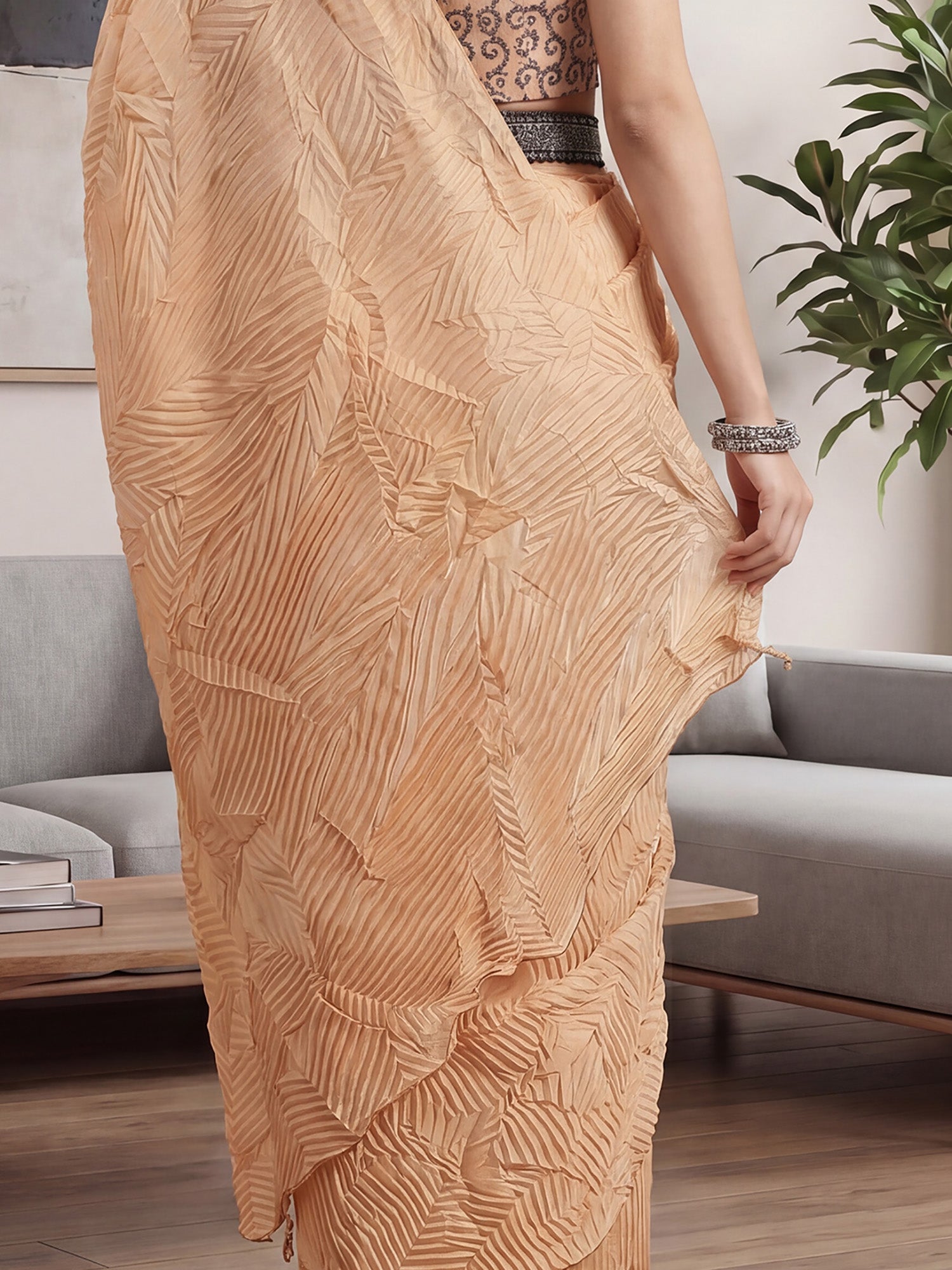 Cream Georgette saree – detail view 5
