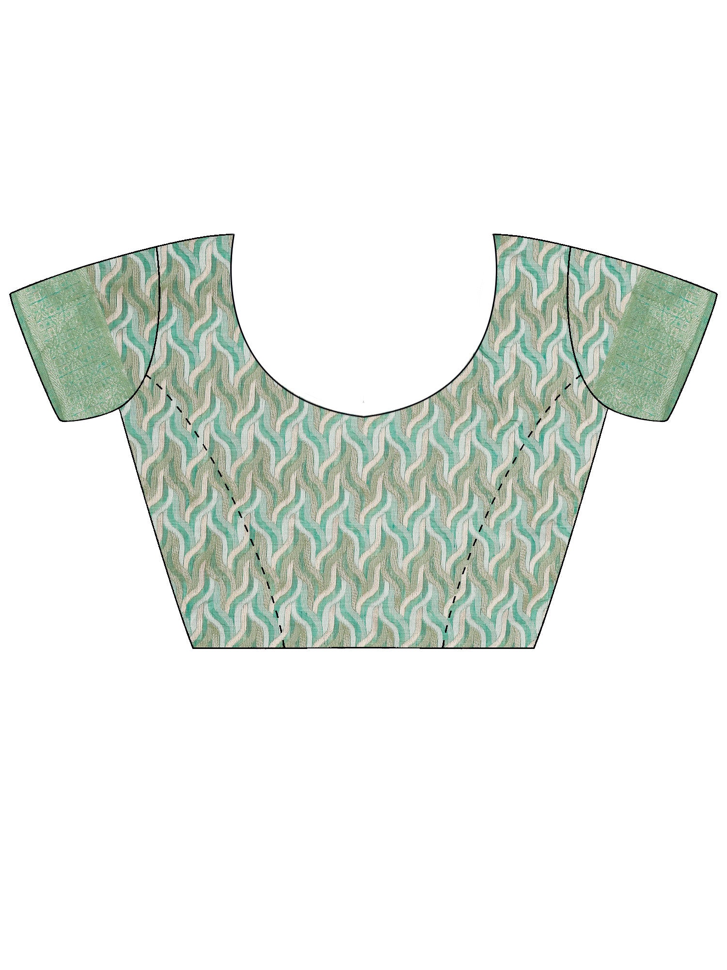 Unstitched sea green cotton linen blouse piece with woven design design