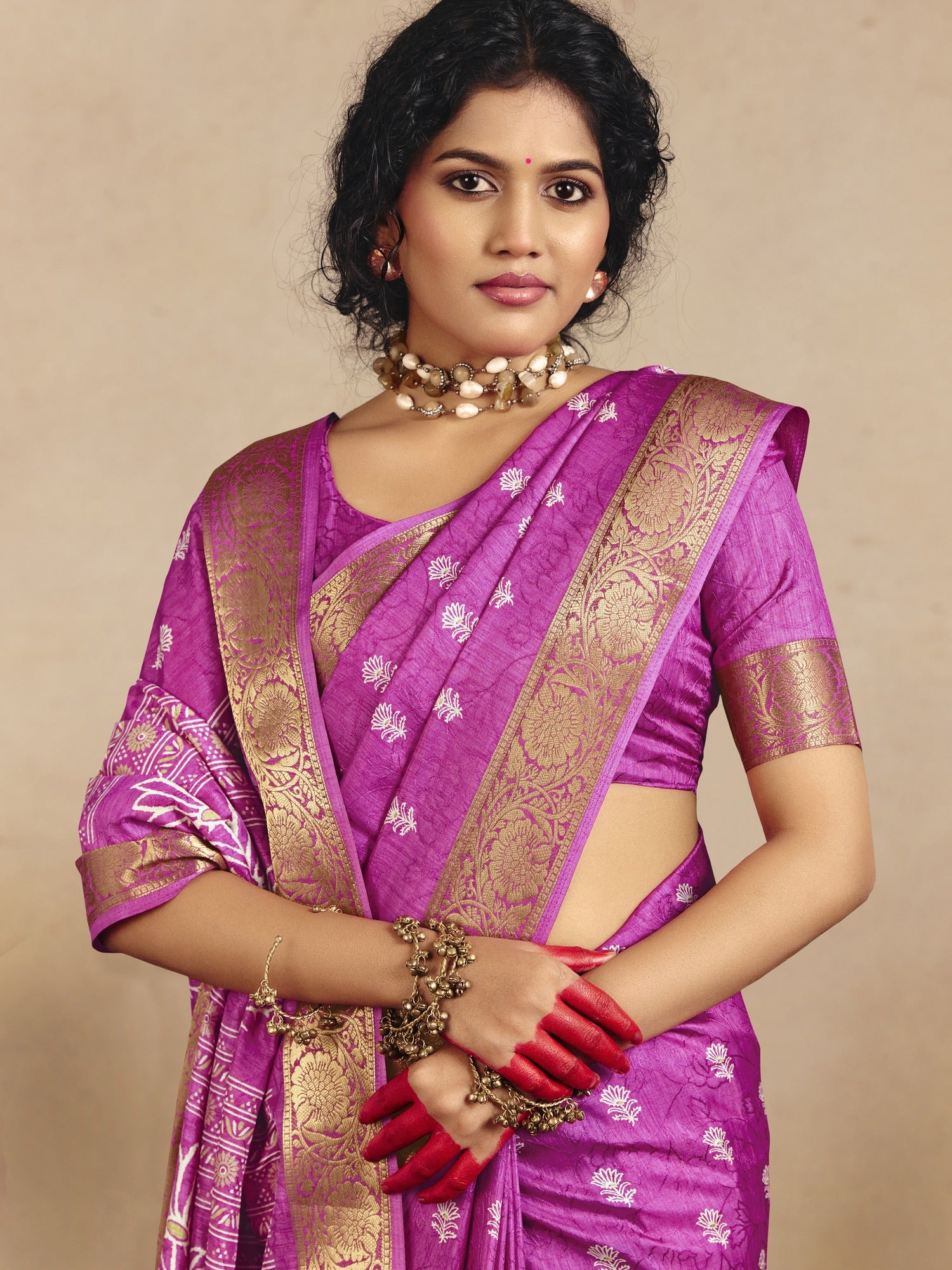 Pink Tussar Silk saree – detail view 3