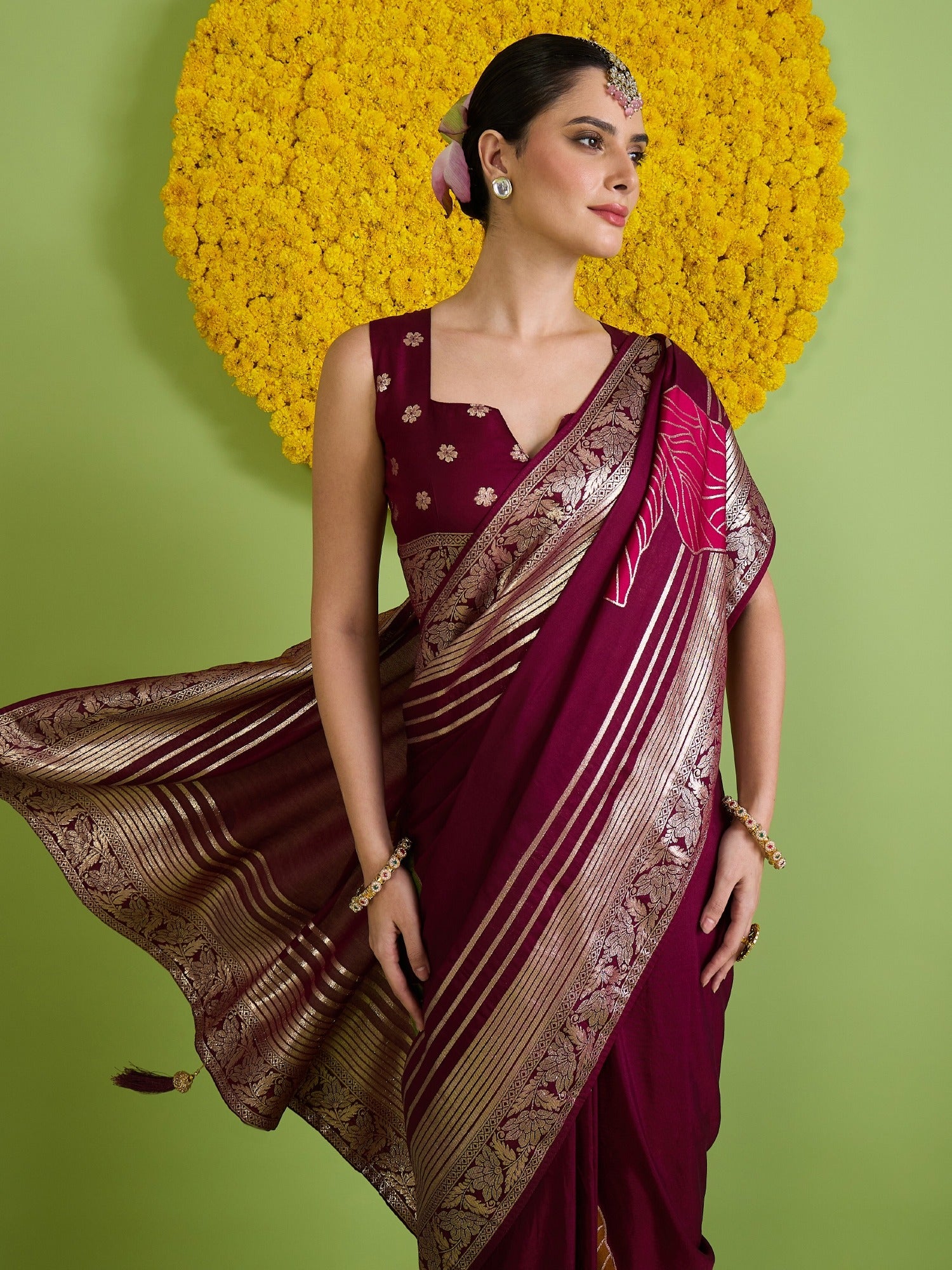 Wine Silk Blend saree – detail view 2