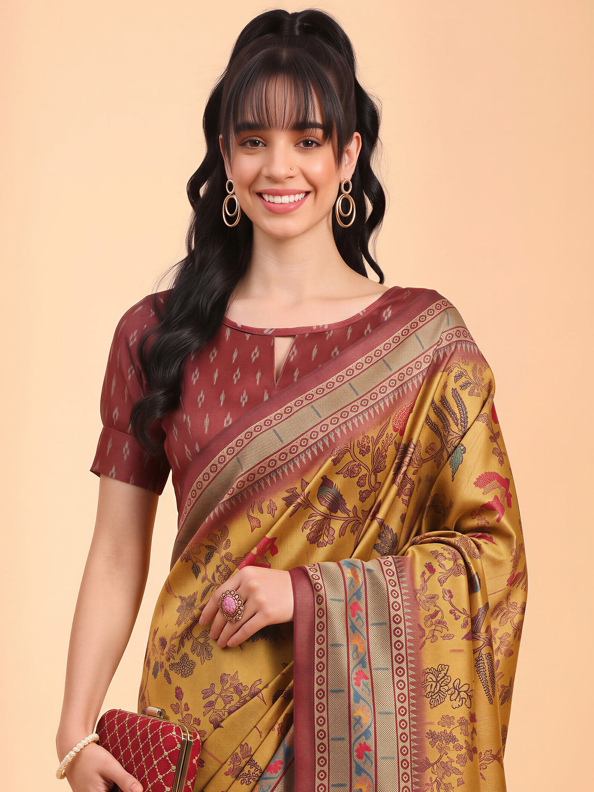 Mustard Cotton Blend saree – detail view 4