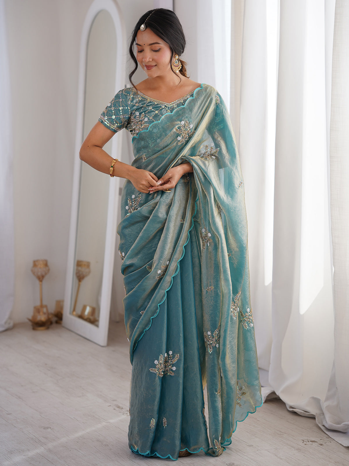 Light Blue Satin saree – detail view 3