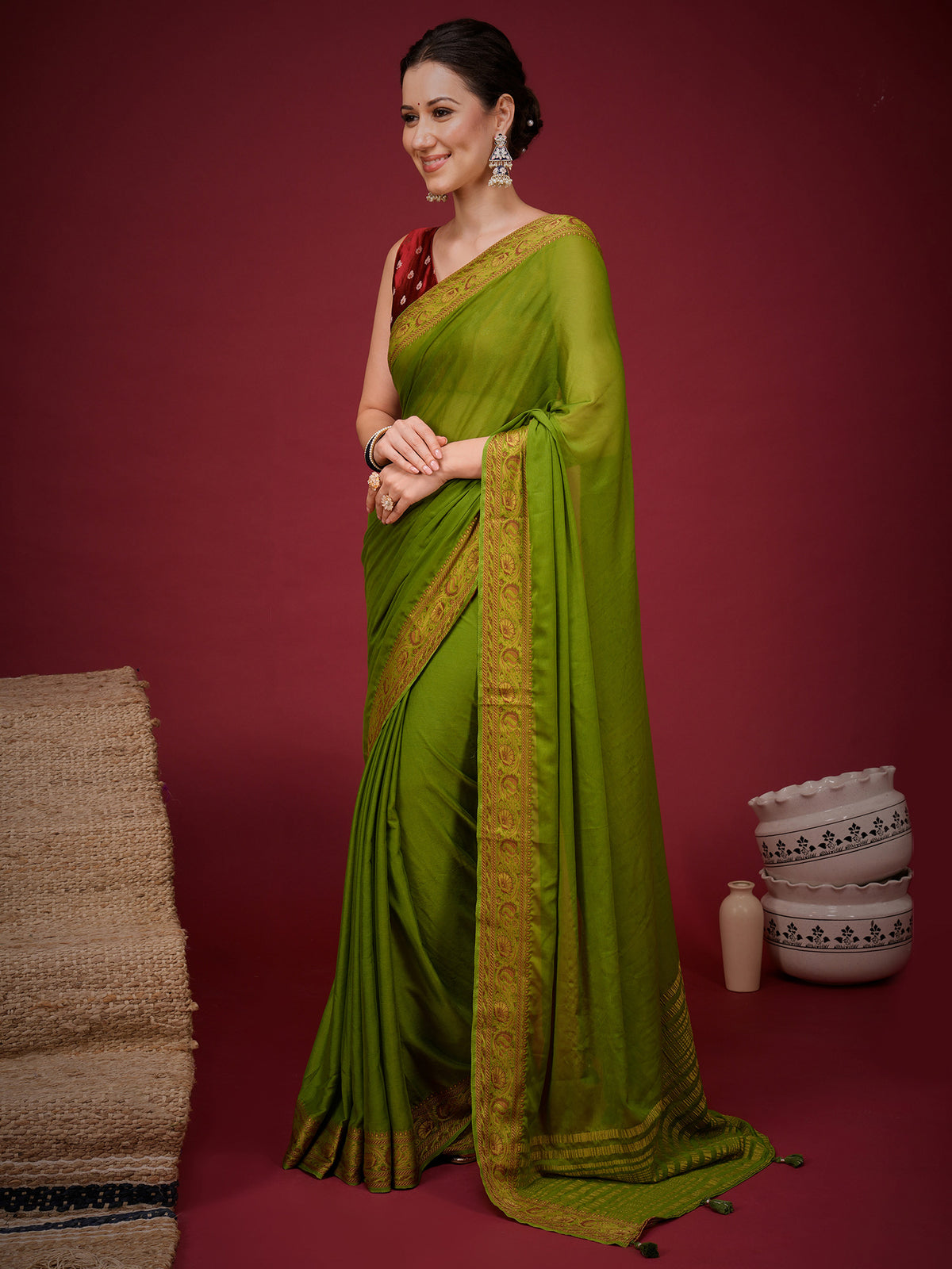 Olive Mysore Silk saree – detail view 2