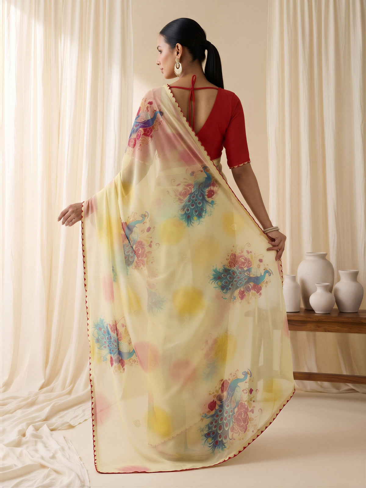 Yellow Georgette saree – detail view 1