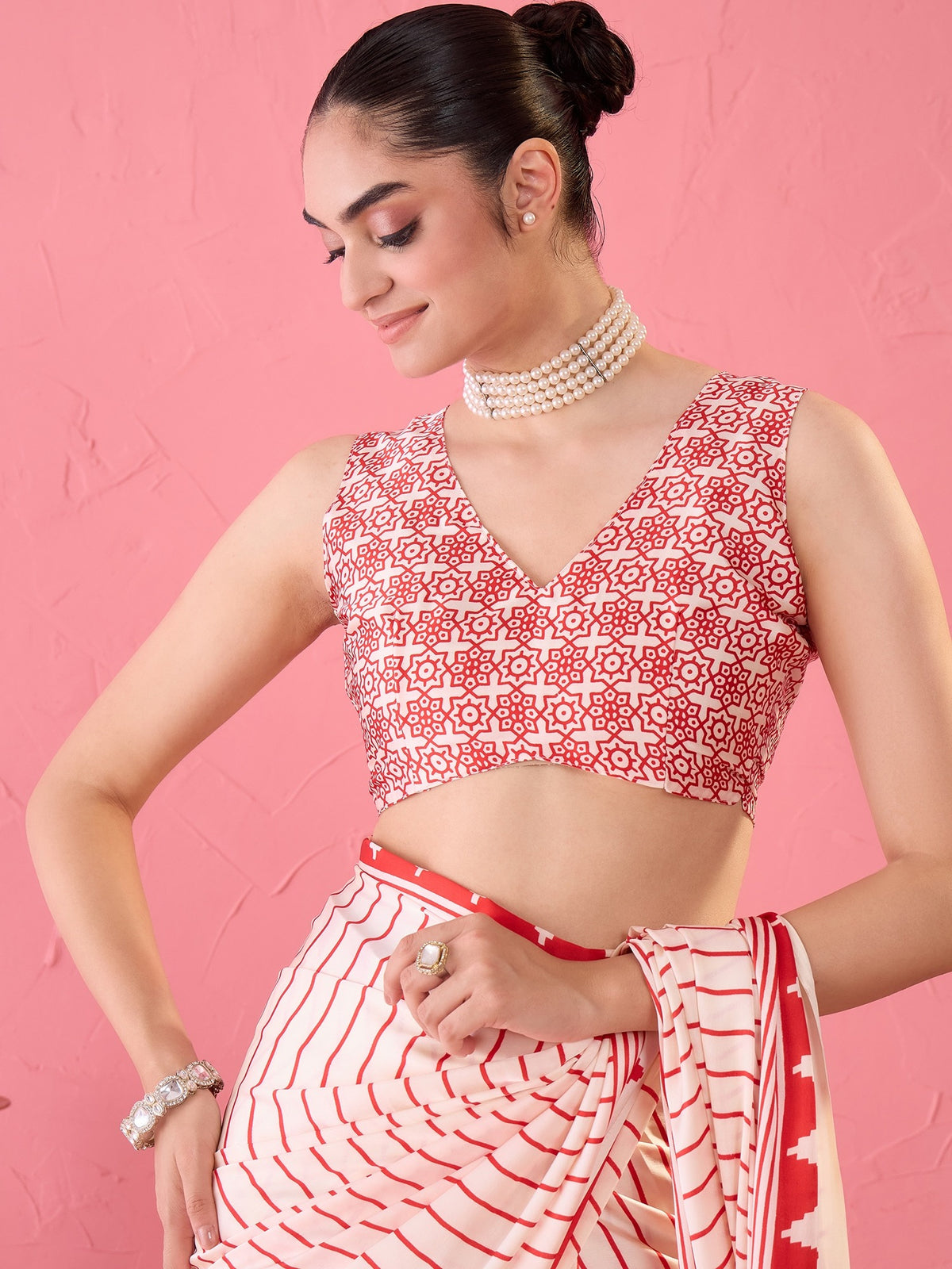Cream Satin saree – detail view 5