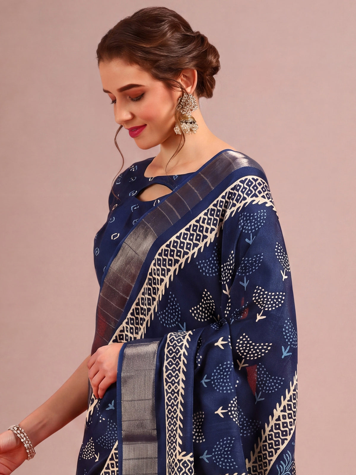 Navy Blue Cotton Silk saree – detail view 4