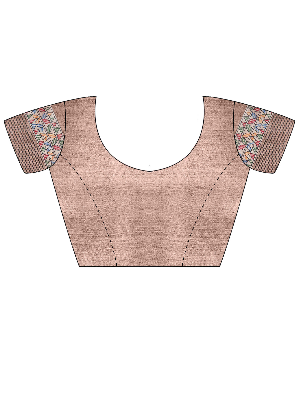 Unstitched beige manipuri silk blouse piece with madhubani design