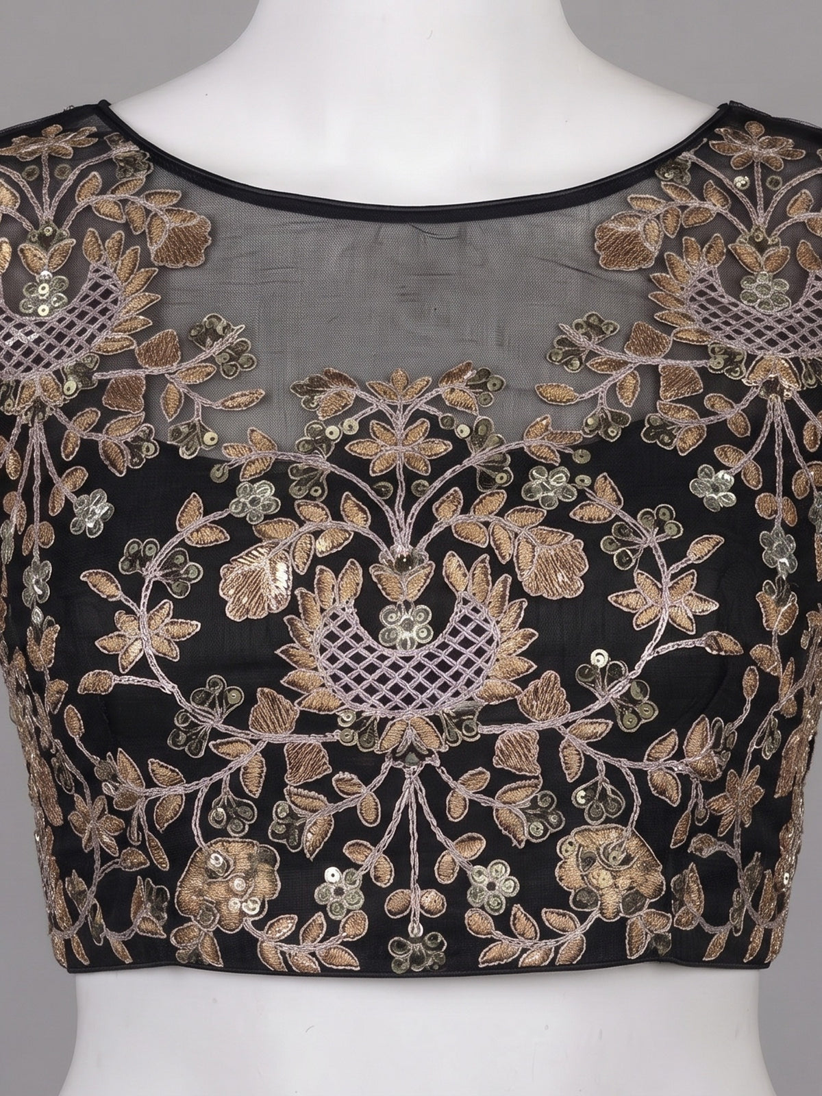 Black Vichitra Silk saree – detail view 1