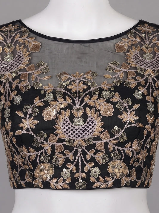 Black Vichitra Silk saree – detail view 1