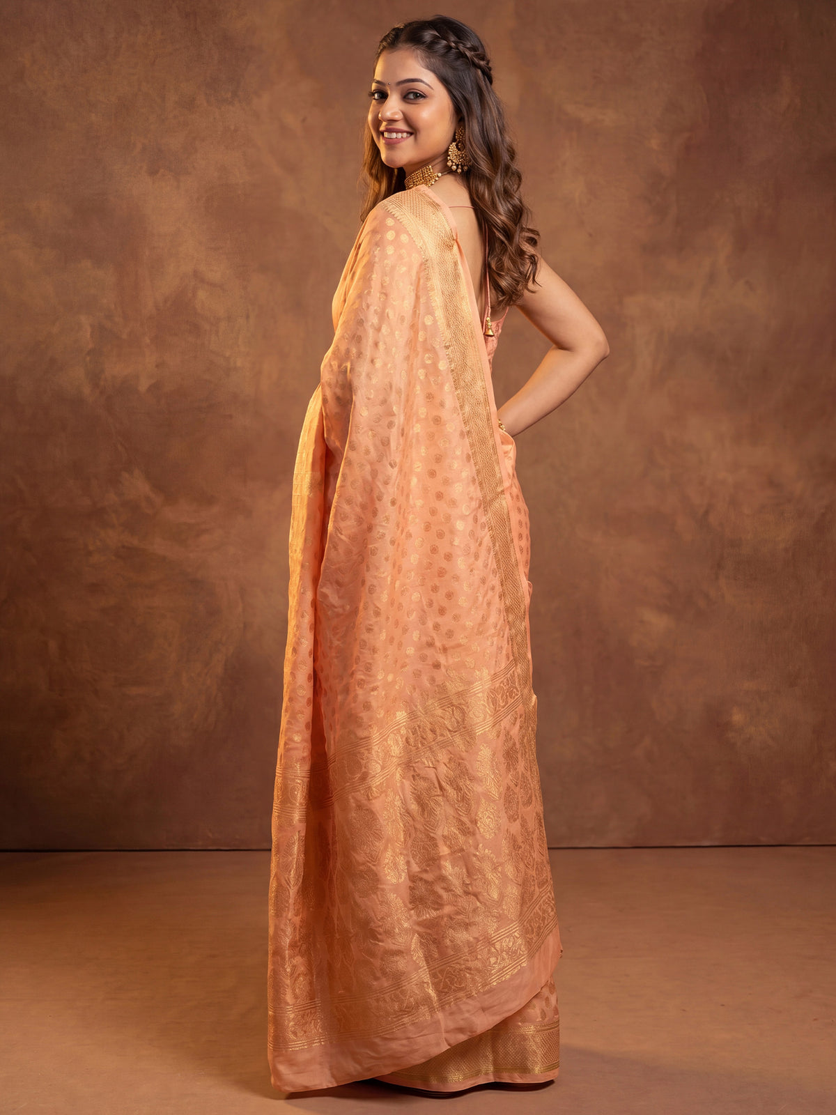 Orange Silk Blend saree – detail view 1