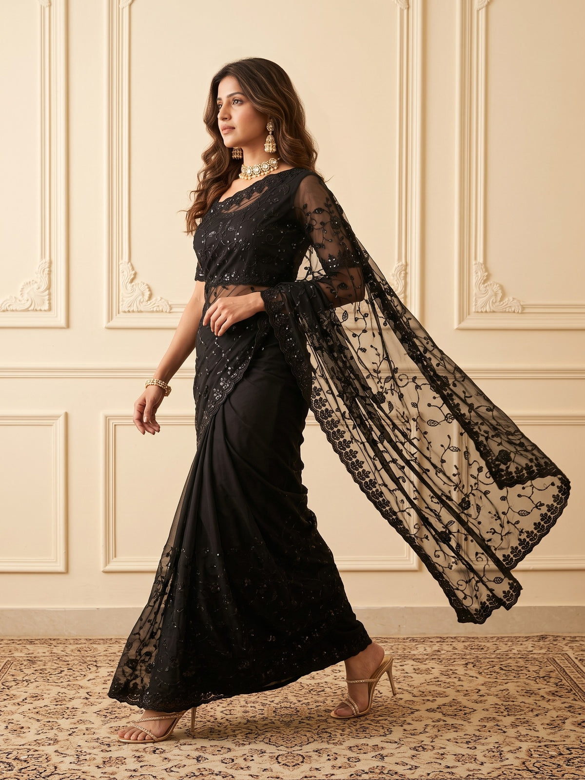 Black Georgette saree – detail view 4