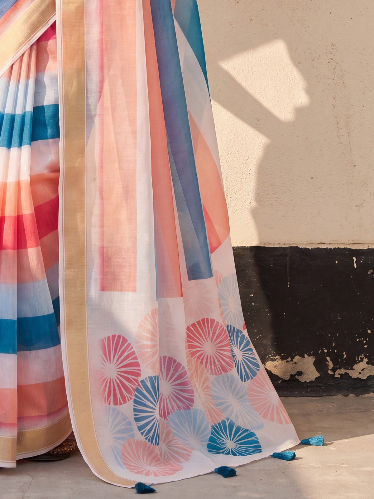Multicolored Linen saree – detail view 5