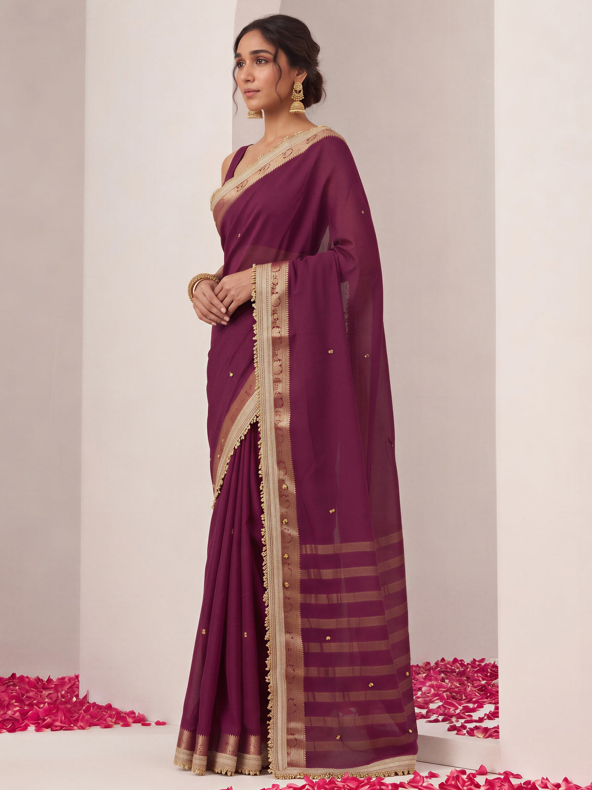 Wine soft silk saree view 2
