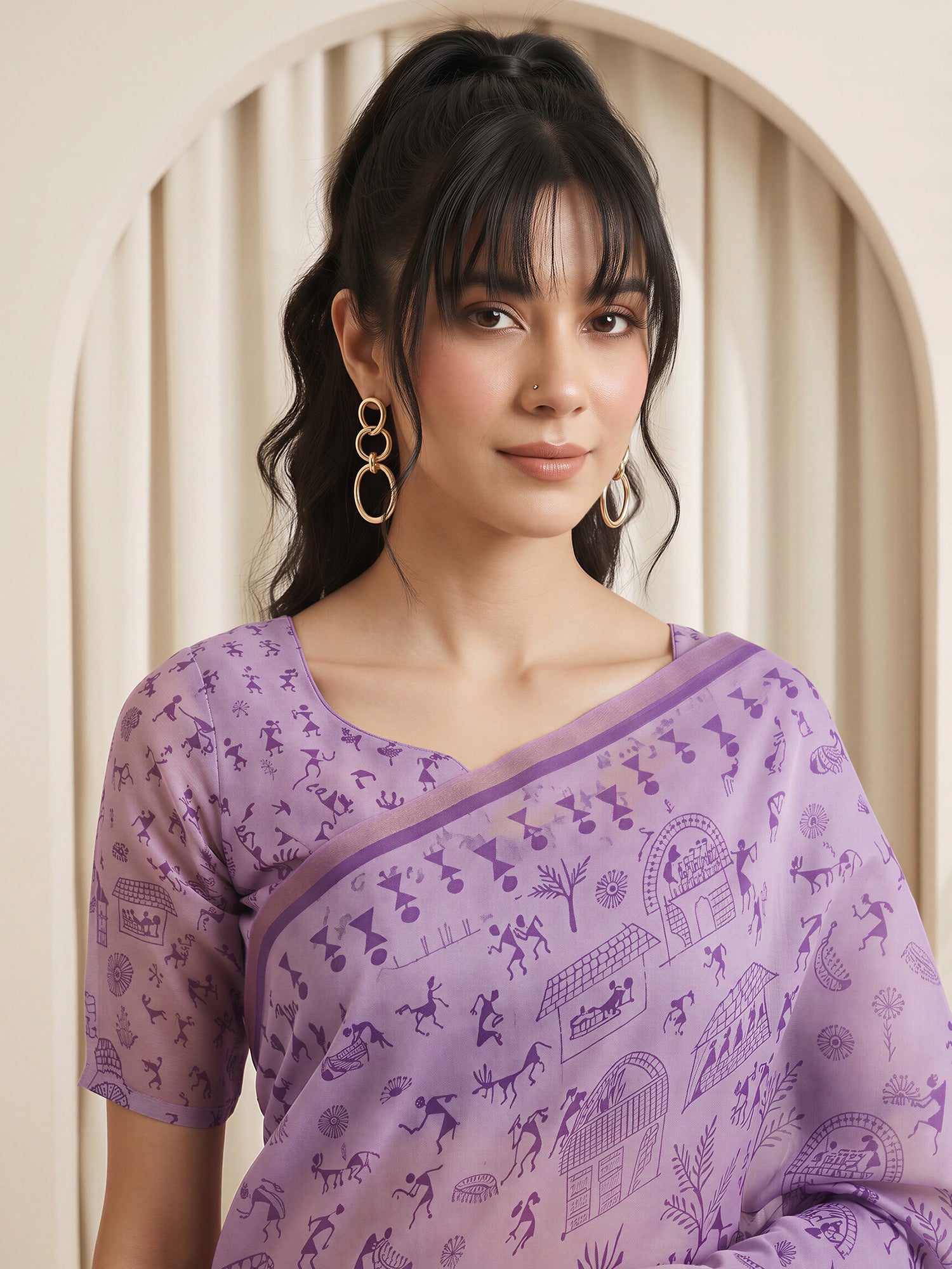 Lavender Cotton Linen saree – detail view 4