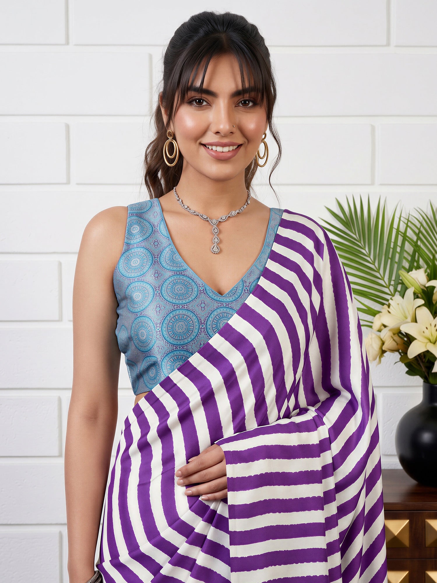 Purple Satin saree – detail view 4