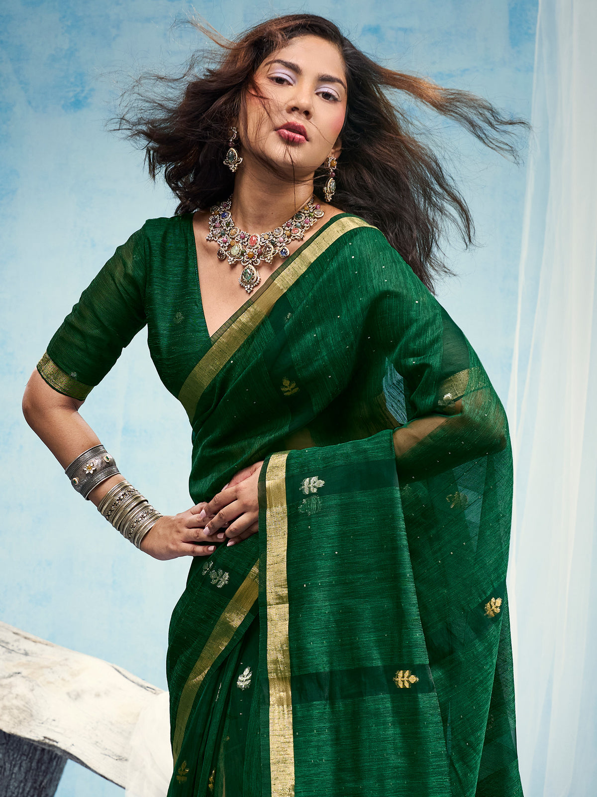 Green Muga Silk saree – detail view 4