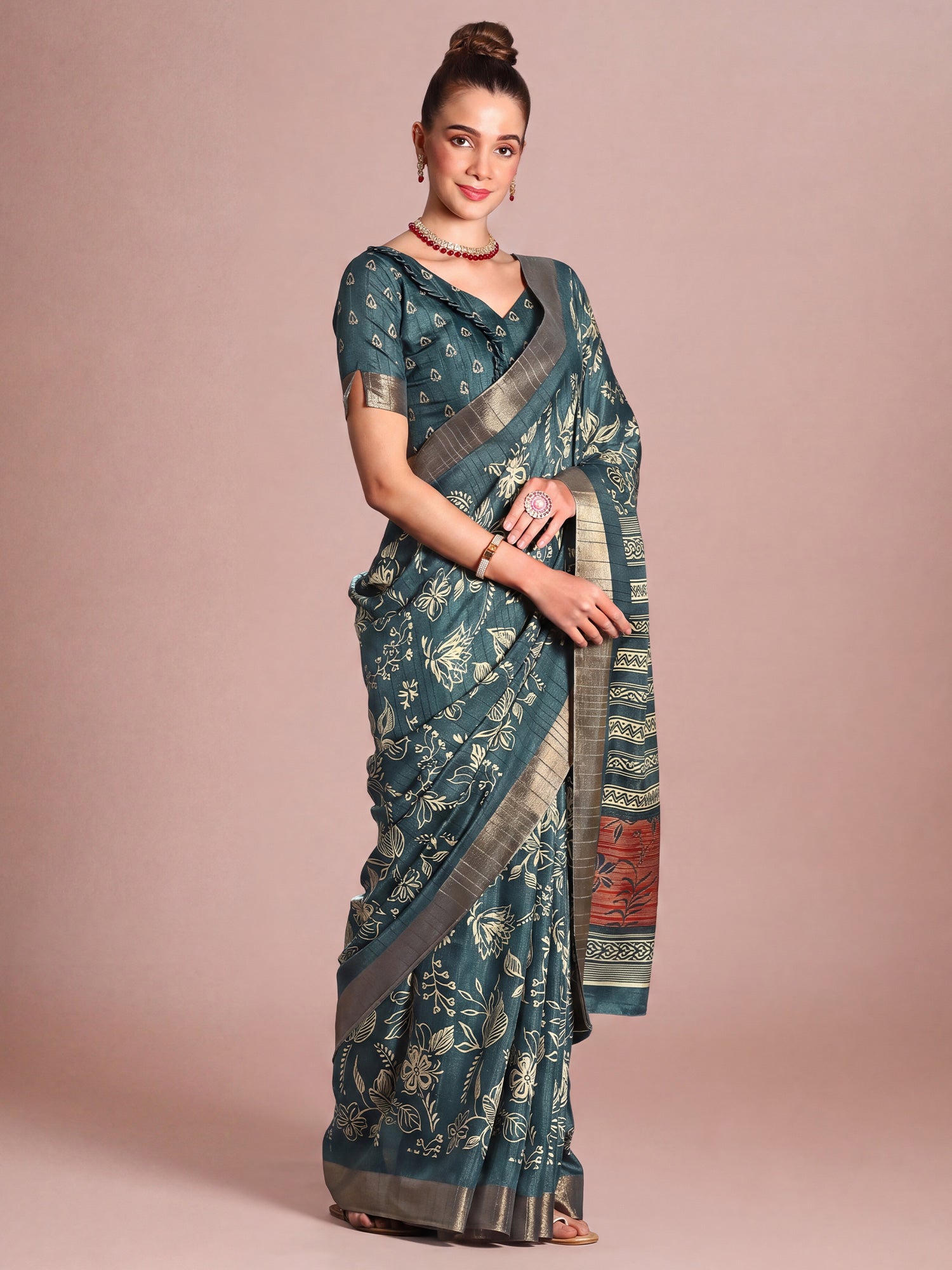 Teal Blue Silk Blend saree – detail view 1