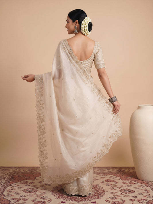 Off White Satin saree – detail view 1