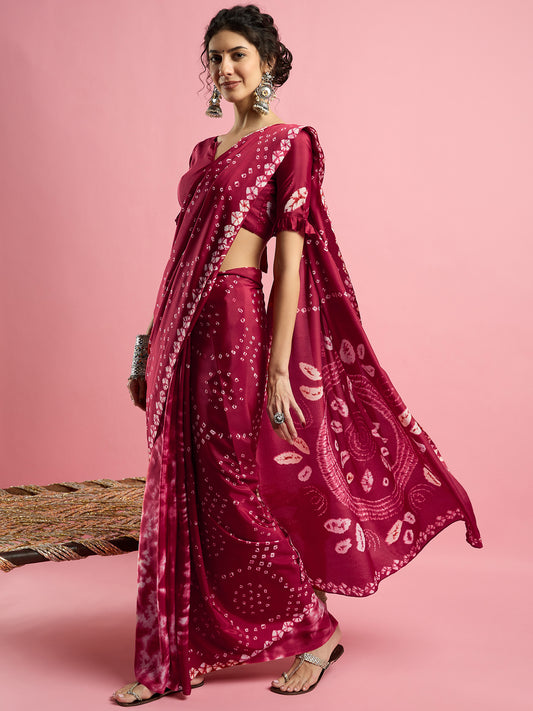 Maroon Shibori Tie-Dye Printed Saree