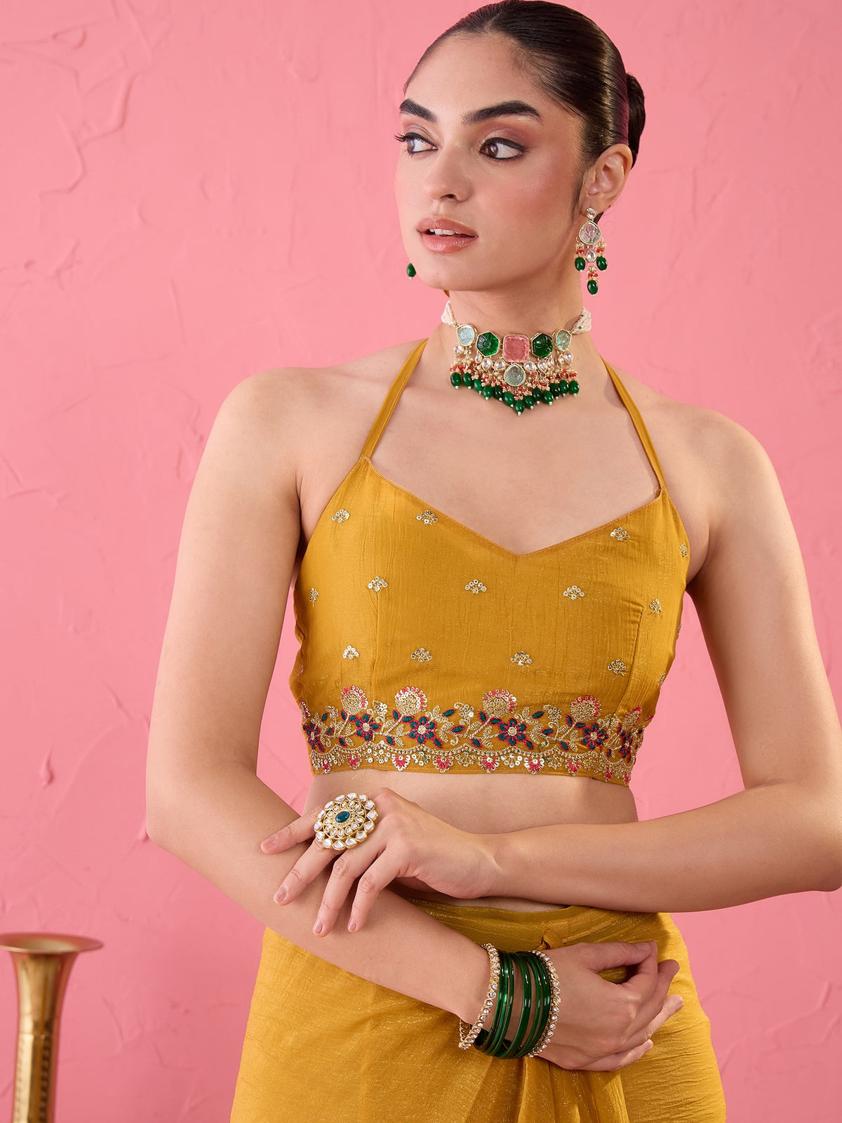 Mustard Tissue saree – detail view 2